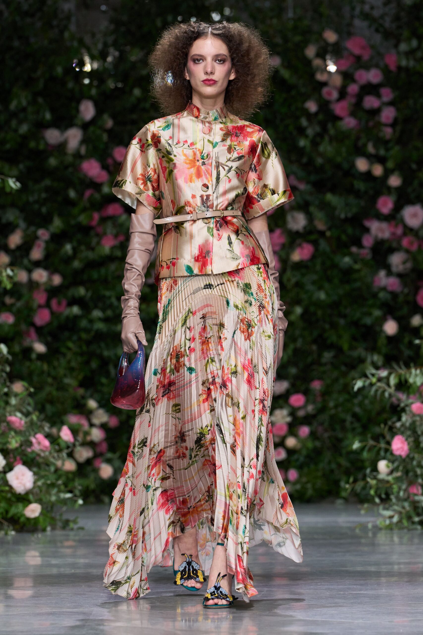ivory chiffon asymmetric floral pleated flowing sheer skirt