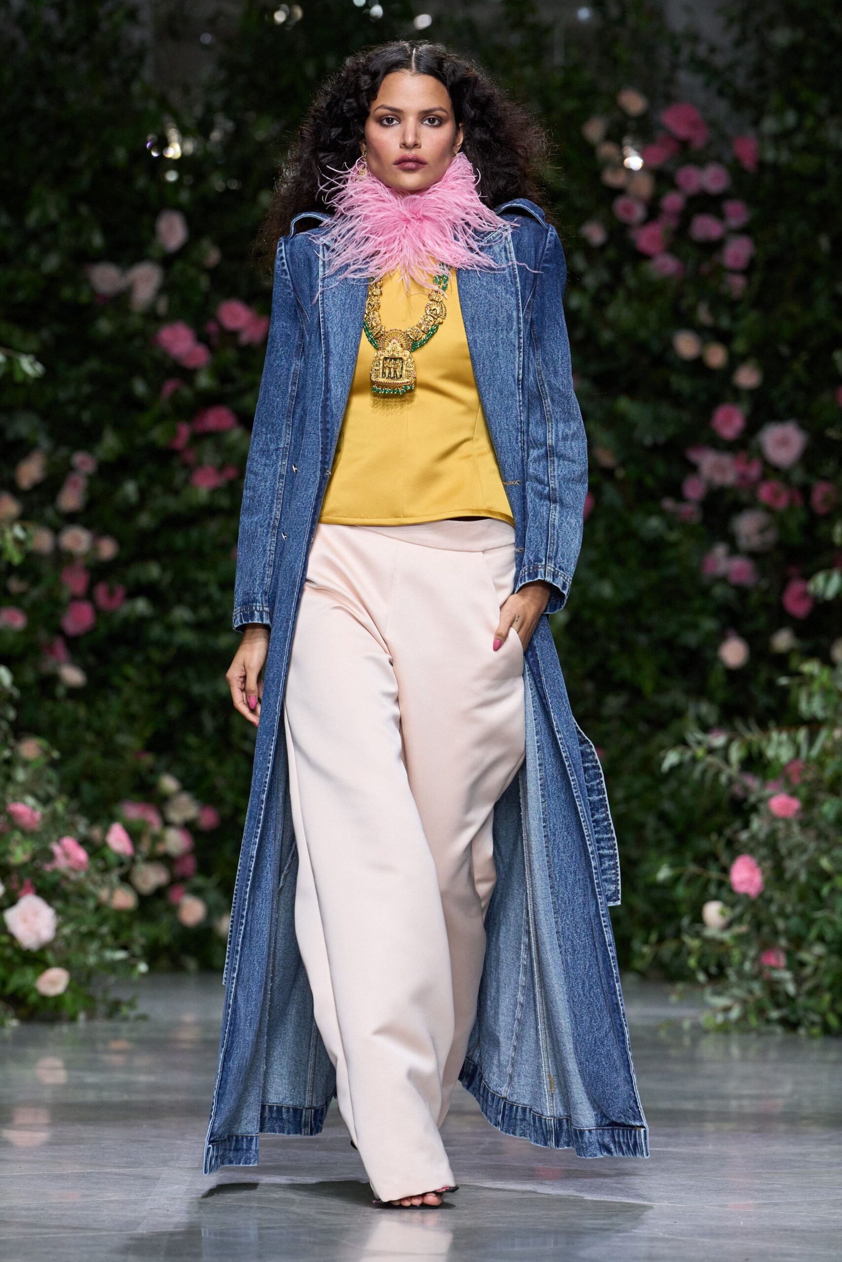 pink satin high-waisted wide-leg shiny flowing pants