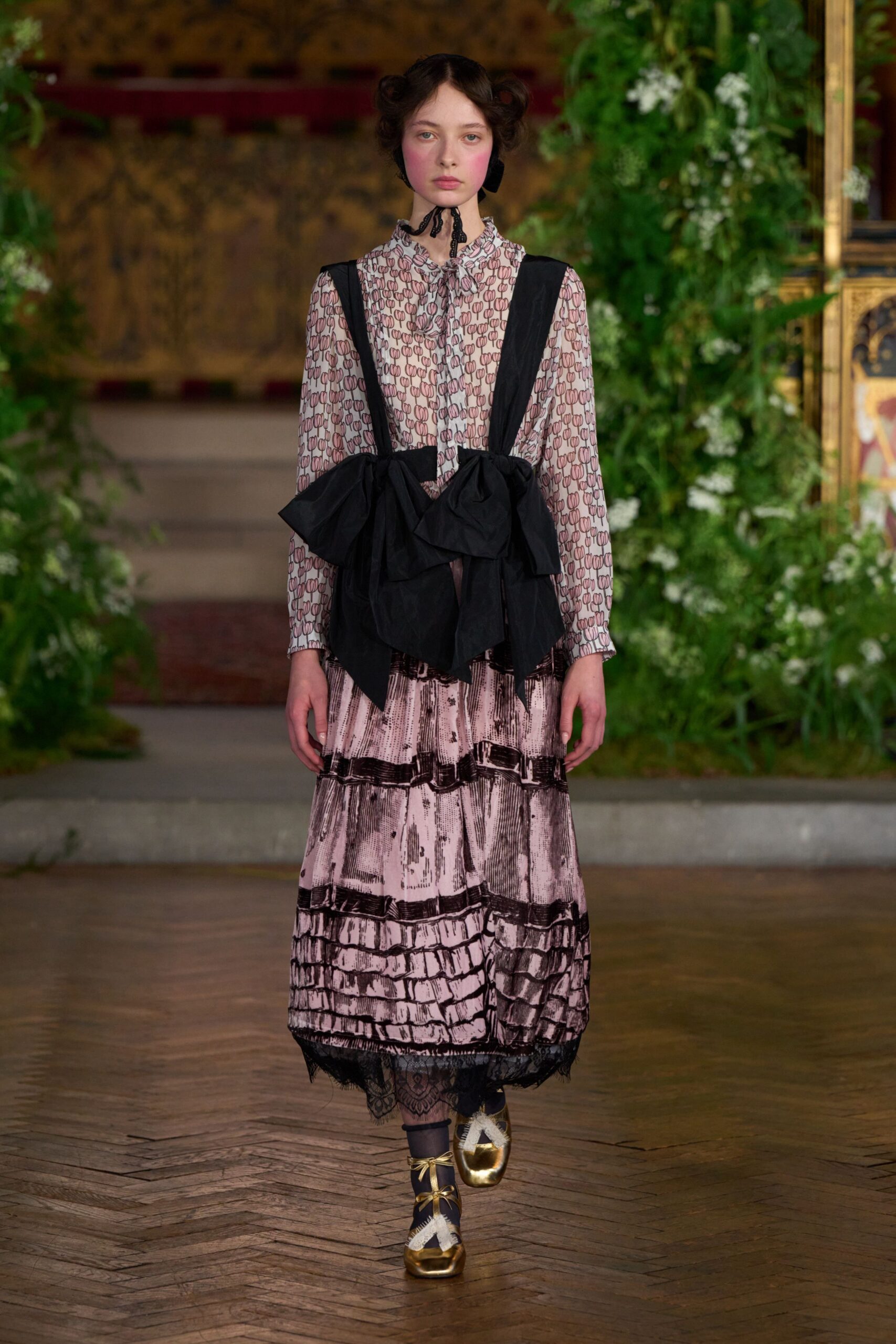 pussy-bow printed chiffon blouse