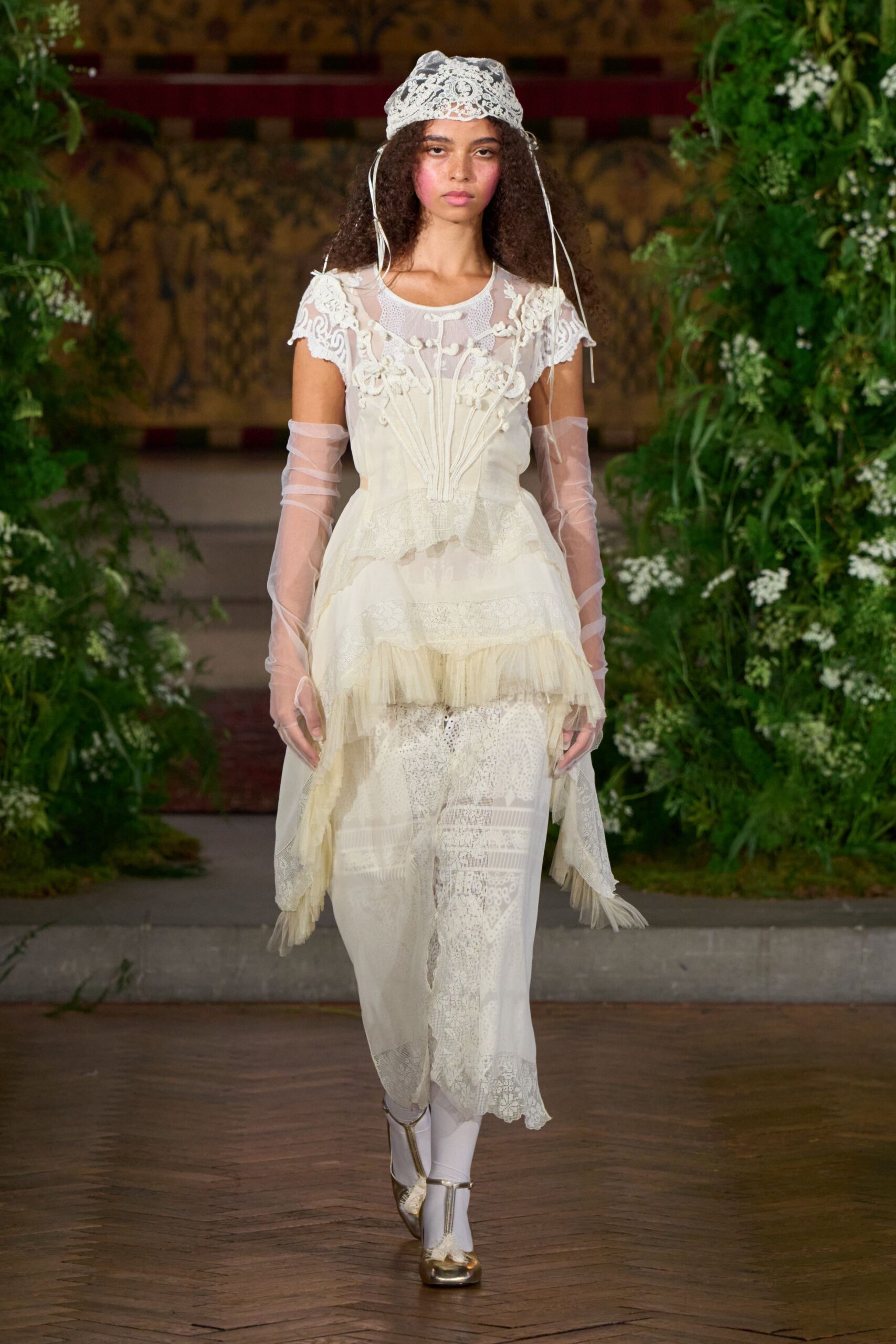 ivory lace tiered drop-waist dress