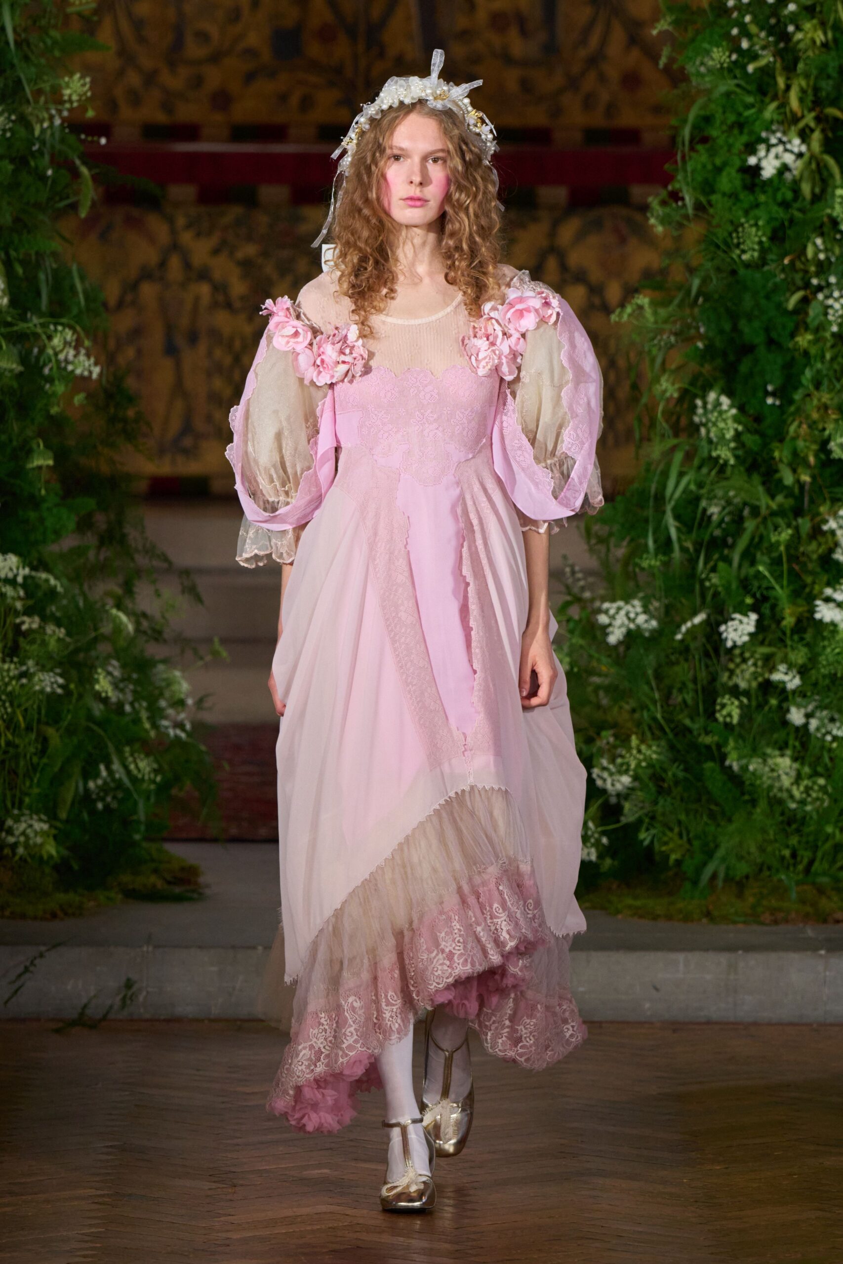 romantic pink lace chiffon maxi dress