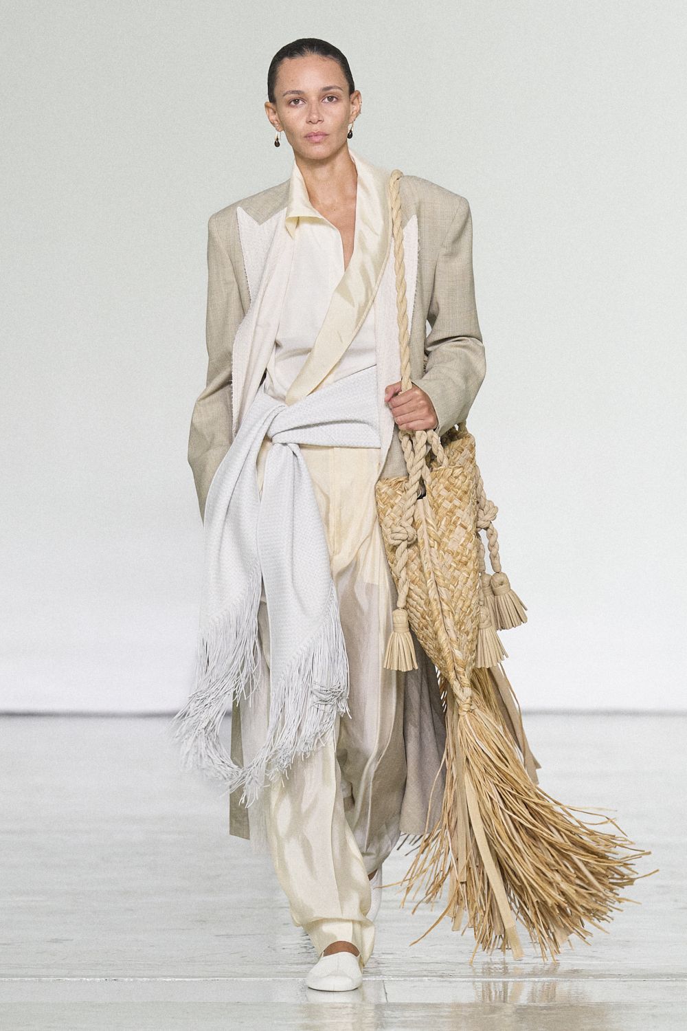 oversized woven fringe straw tote bag