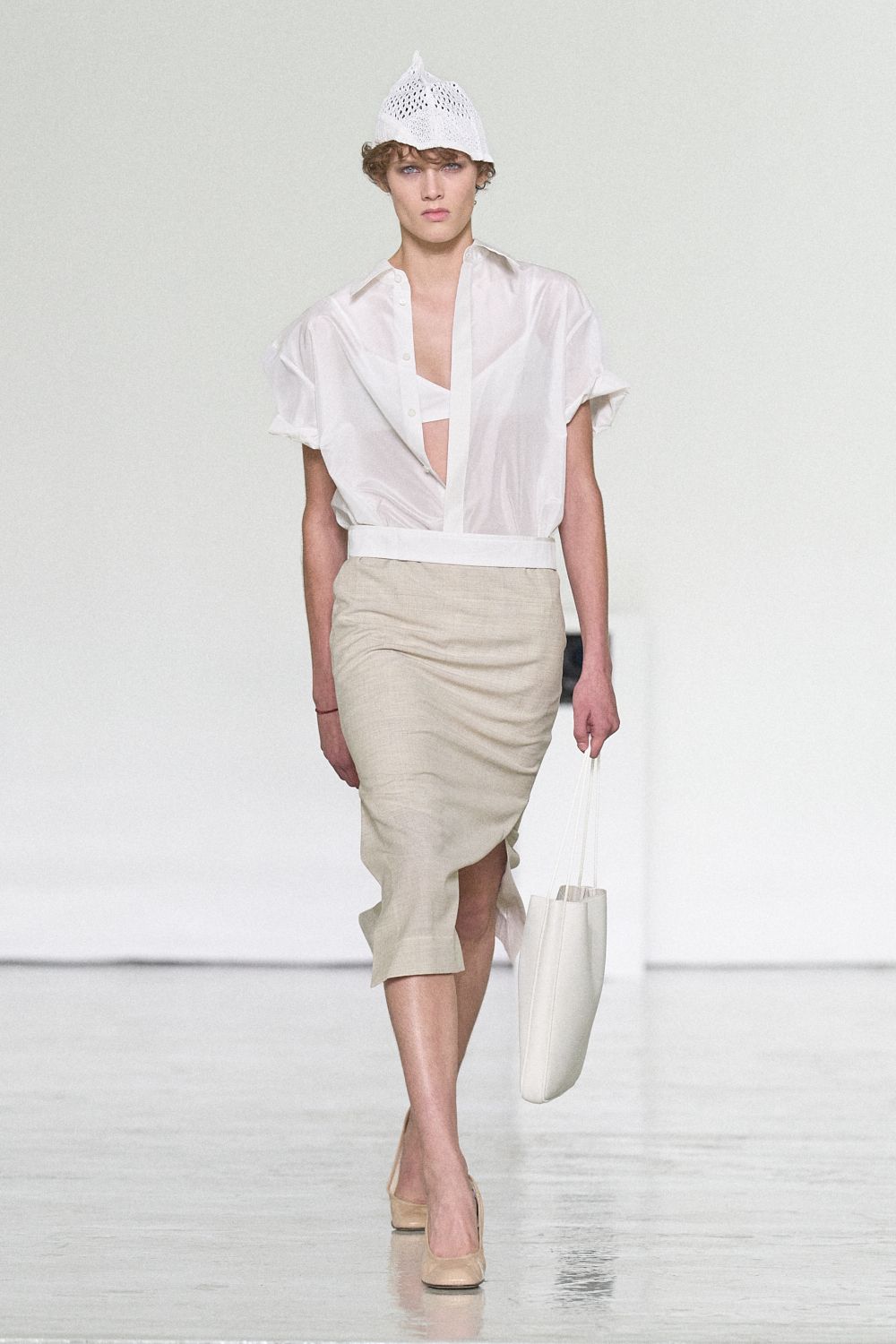 sheer white short-sleeve shirt