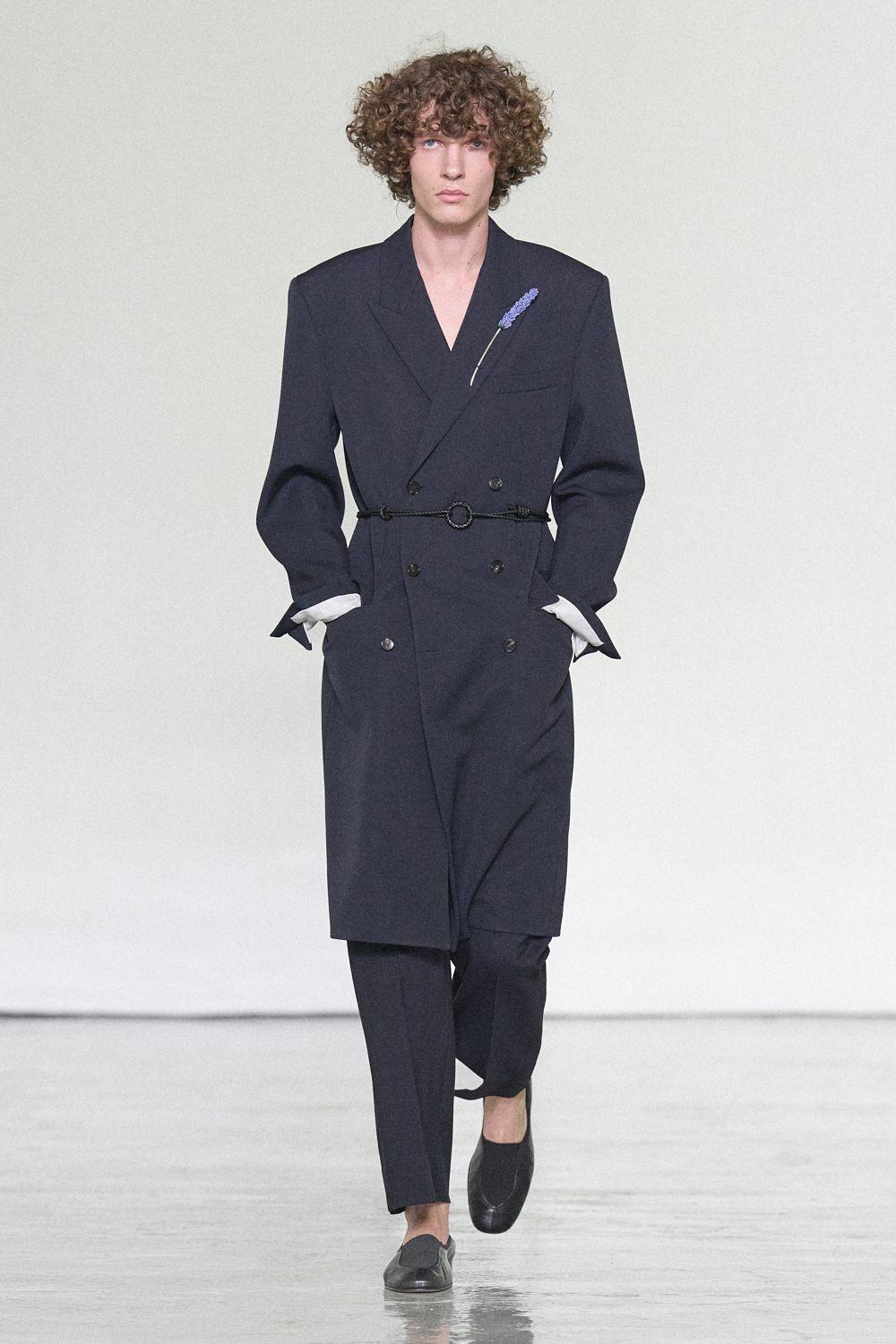 belted double-breasted tailored overcoat