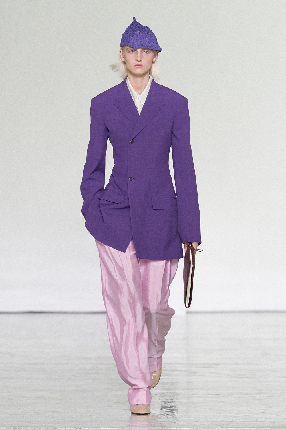 elongated purple tailored blazer
