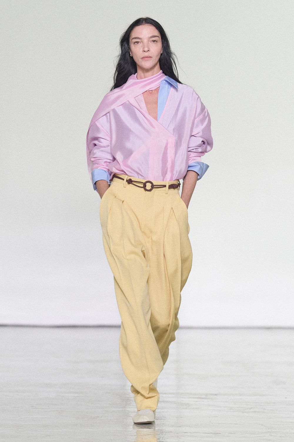 pink satin wrap blouse