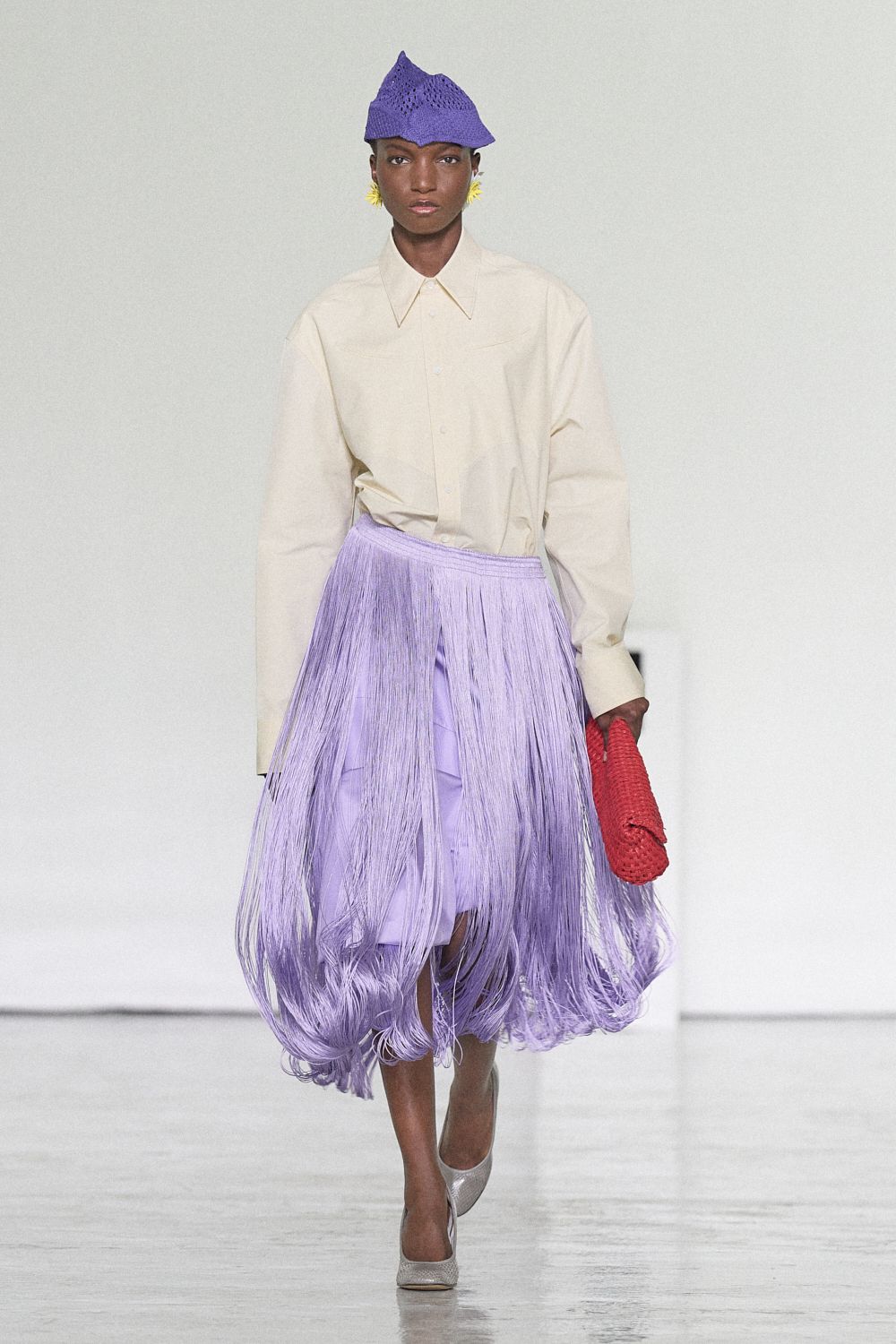 lavender fringe midi skirt