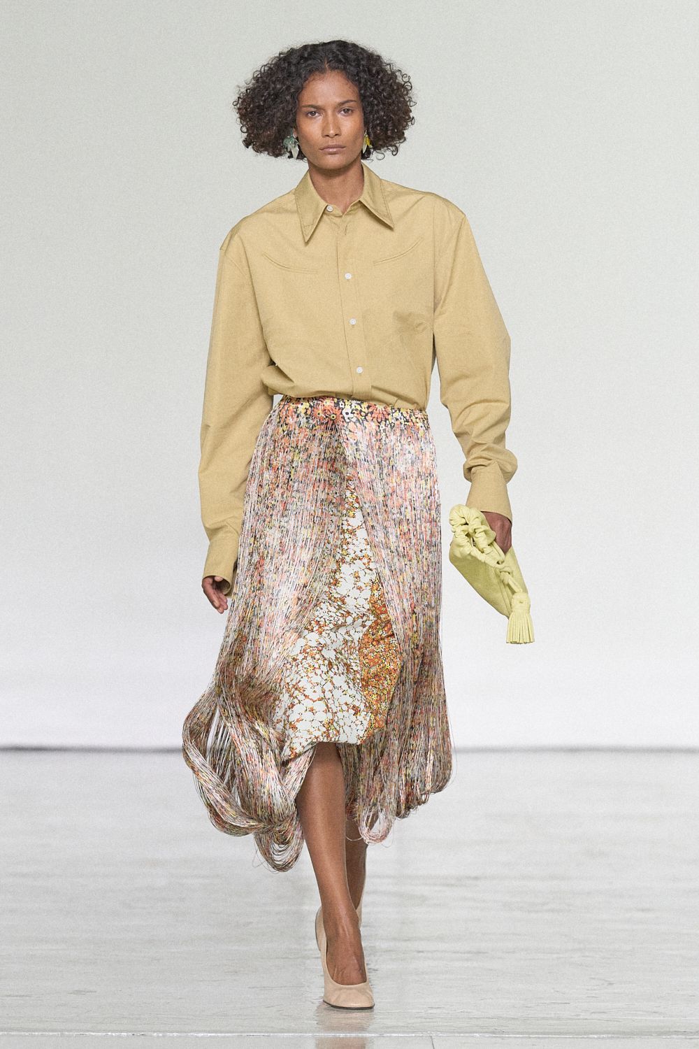 fringed printed midi skirt