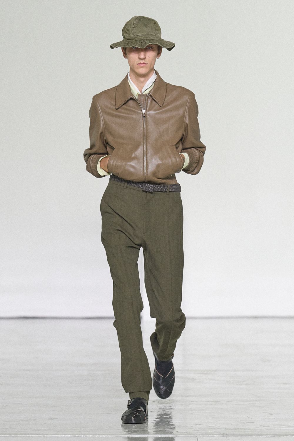 brown leather bomber jacket
