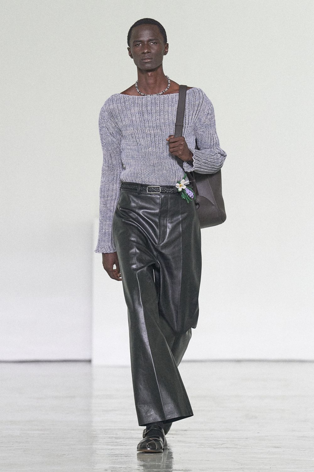 black leather wide-leg trousers