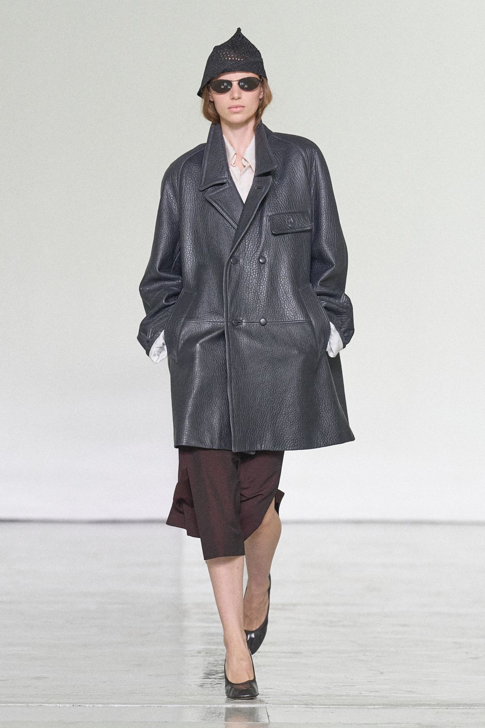 oversized black leather car coat