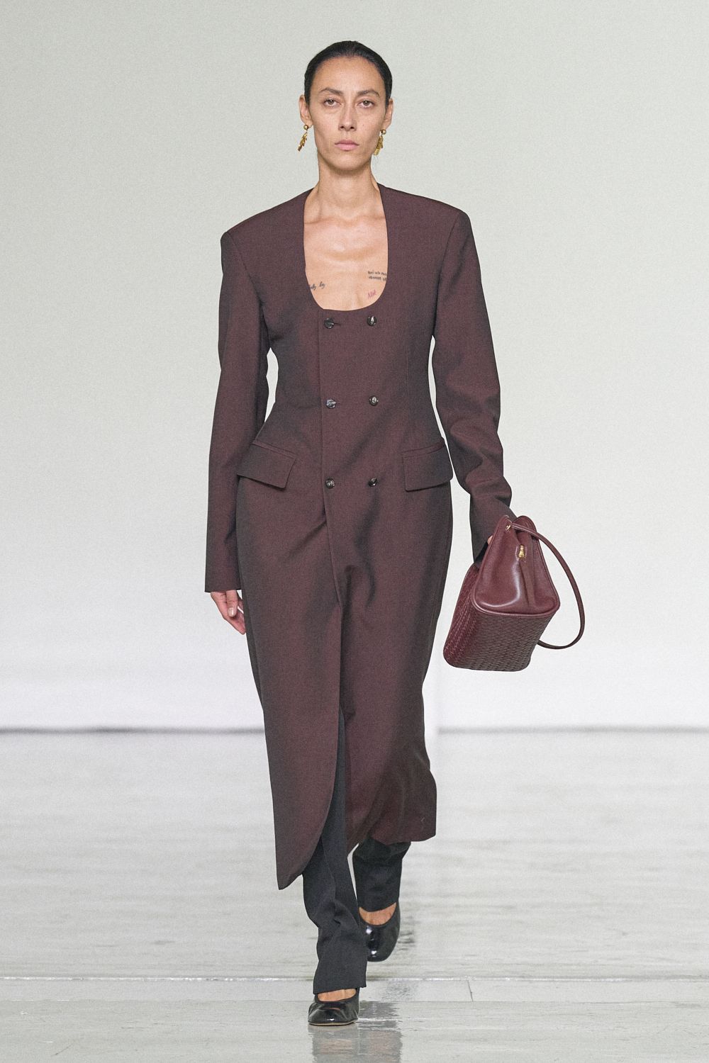 square-neck brown coatdress