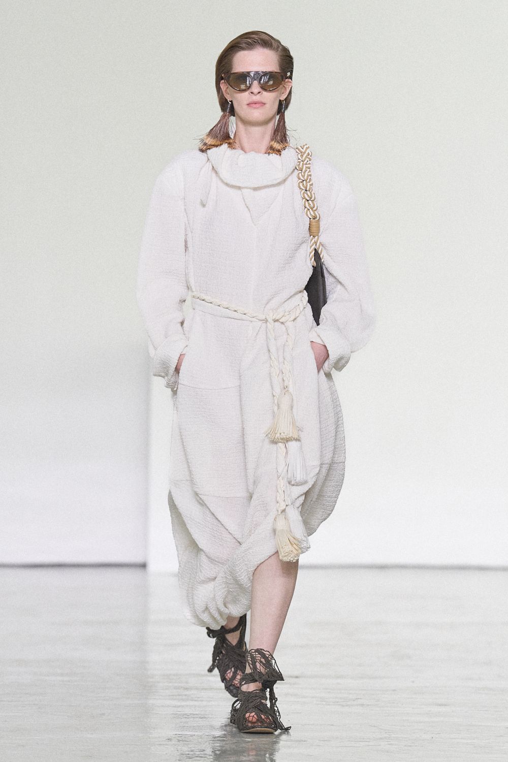 ivory cowl-neck cocoon dress
