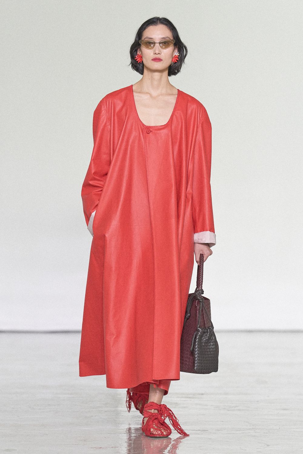 coral leather maxi dress