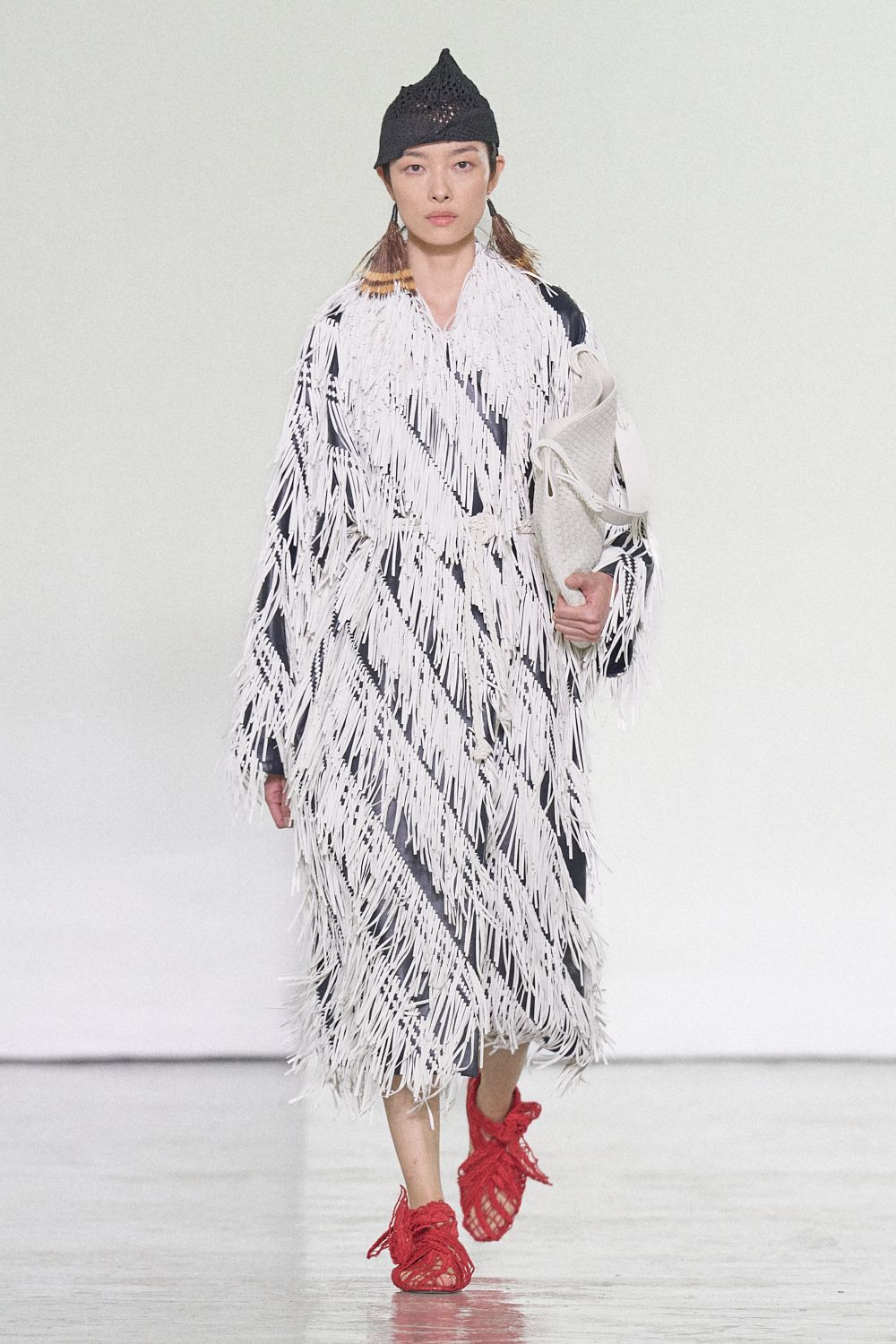white fringe wrap coat