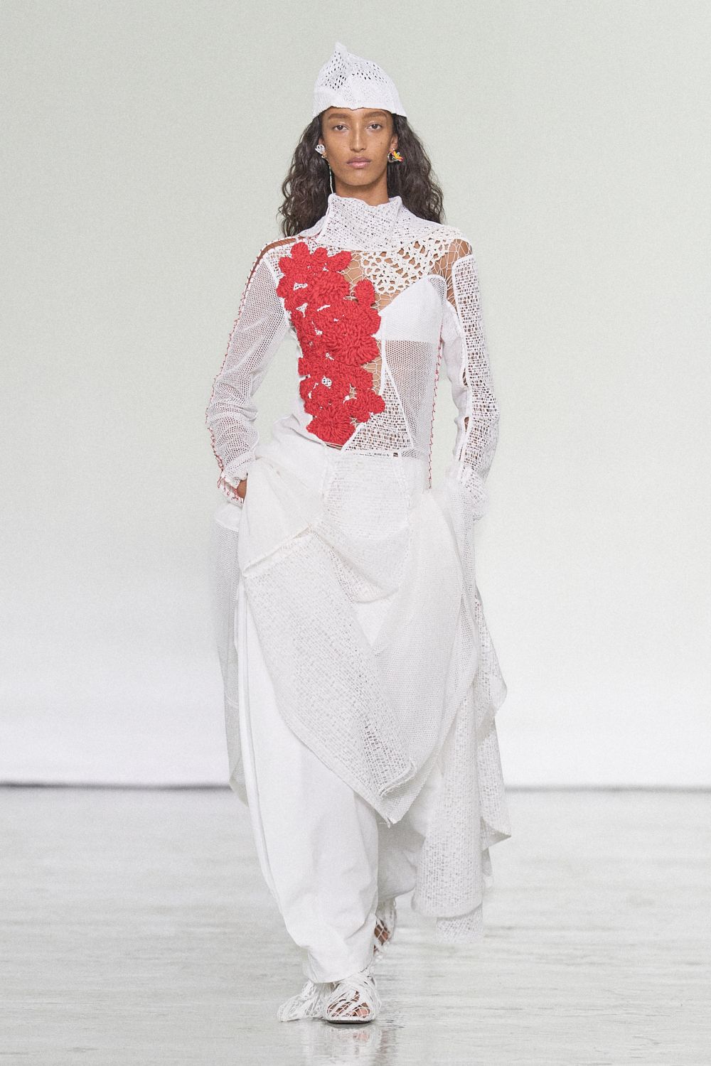 crochet floral applique sheer maxi dress
