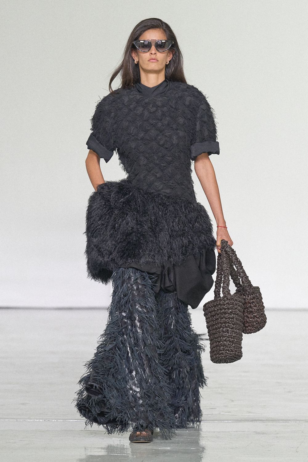 black feathered evening gown