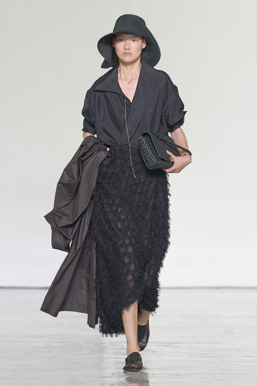 black feathered sheer midi skirt