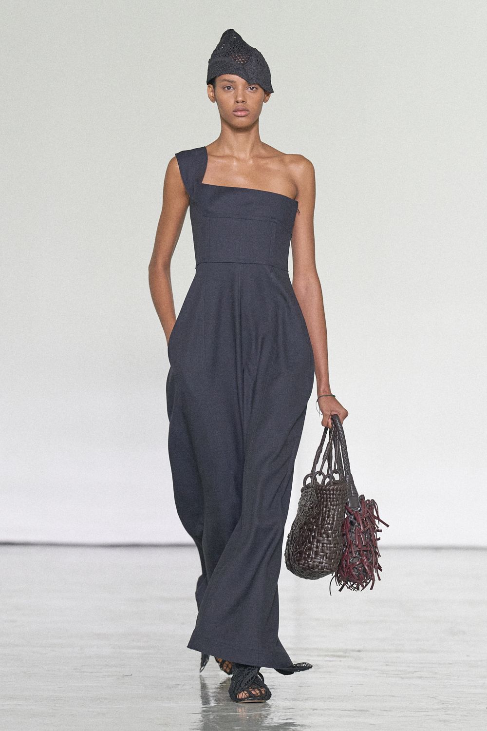 one-shoulder black jumpsuit