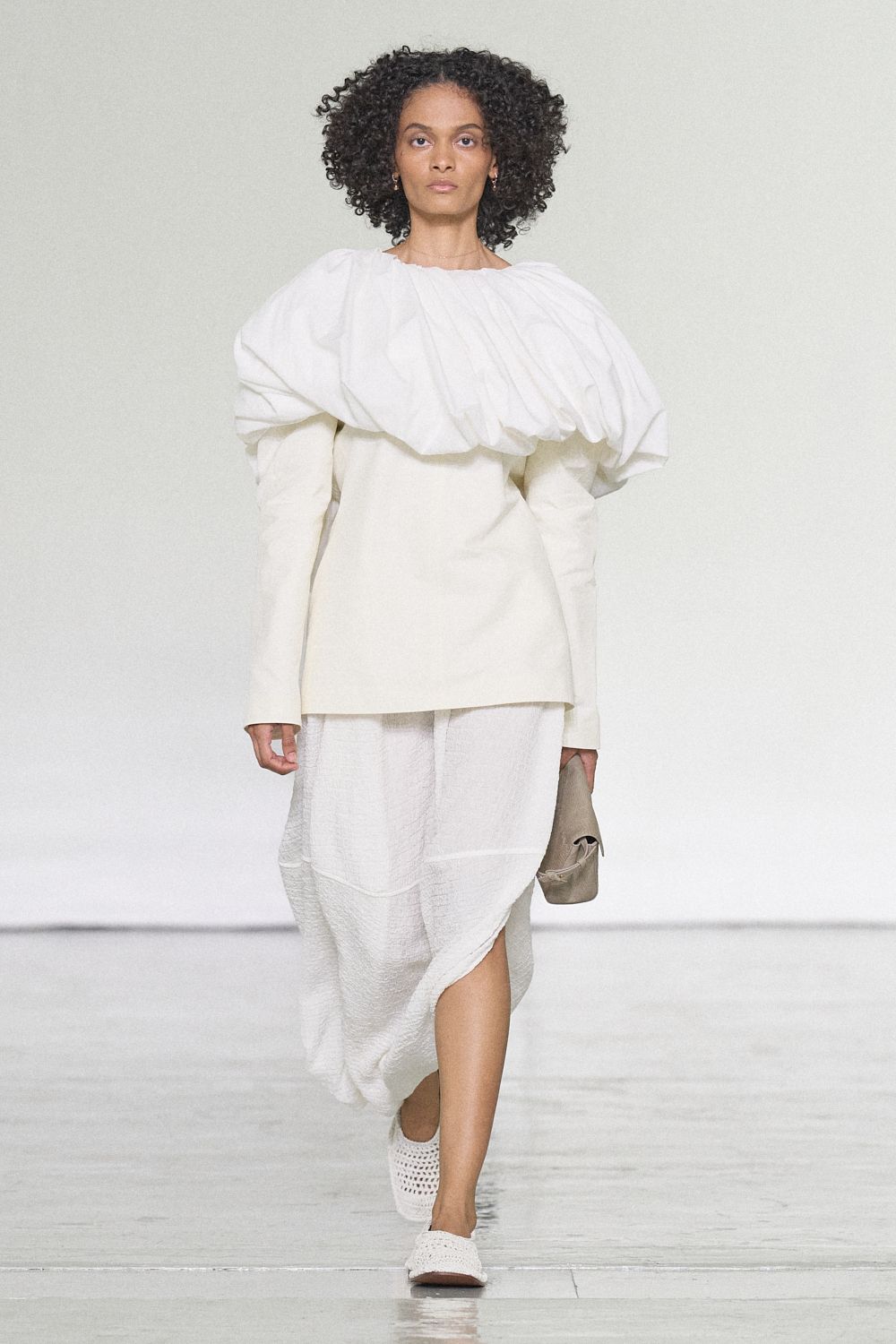 ivory puff-shoulder draped top