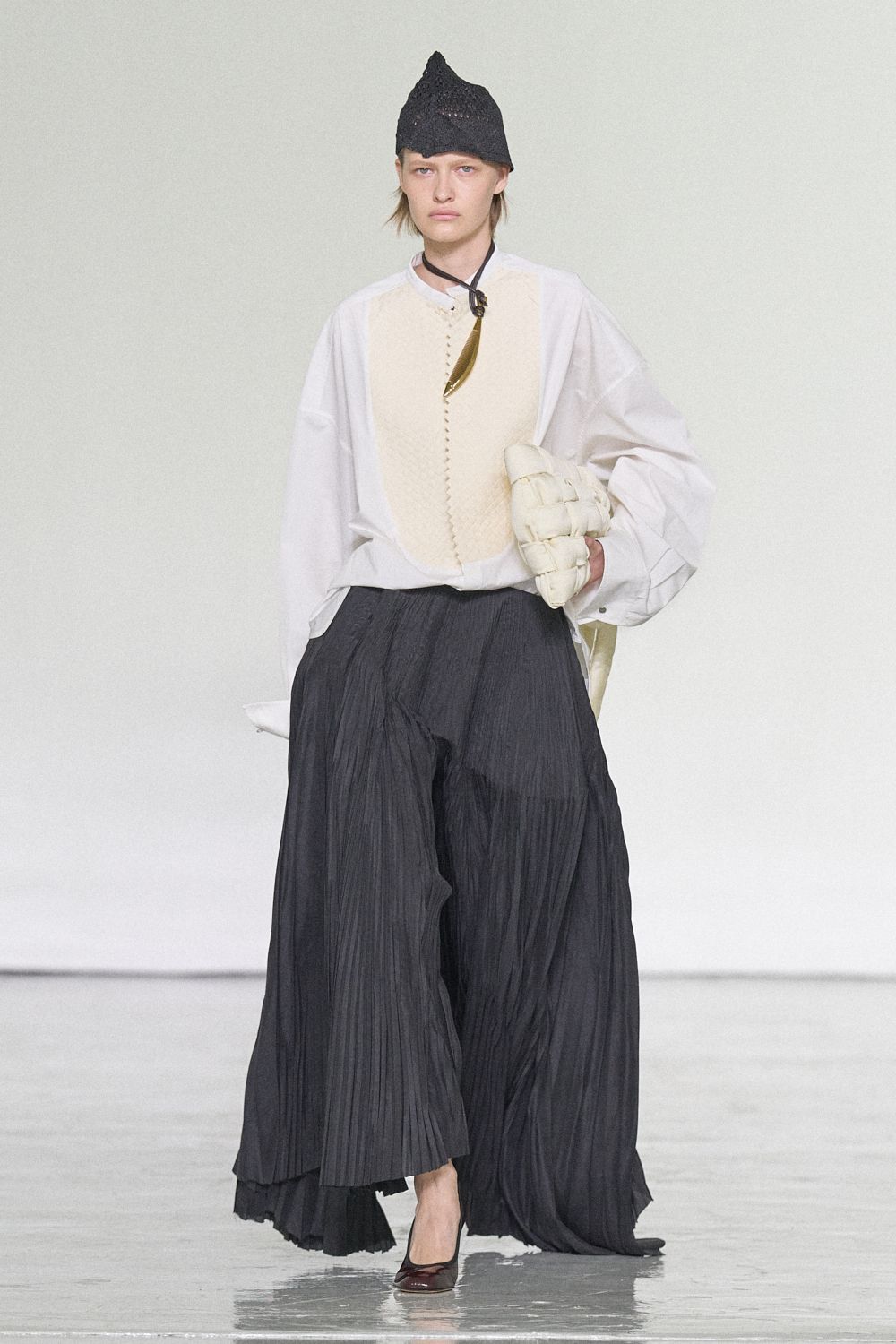 oversized white blouse with contrast bib