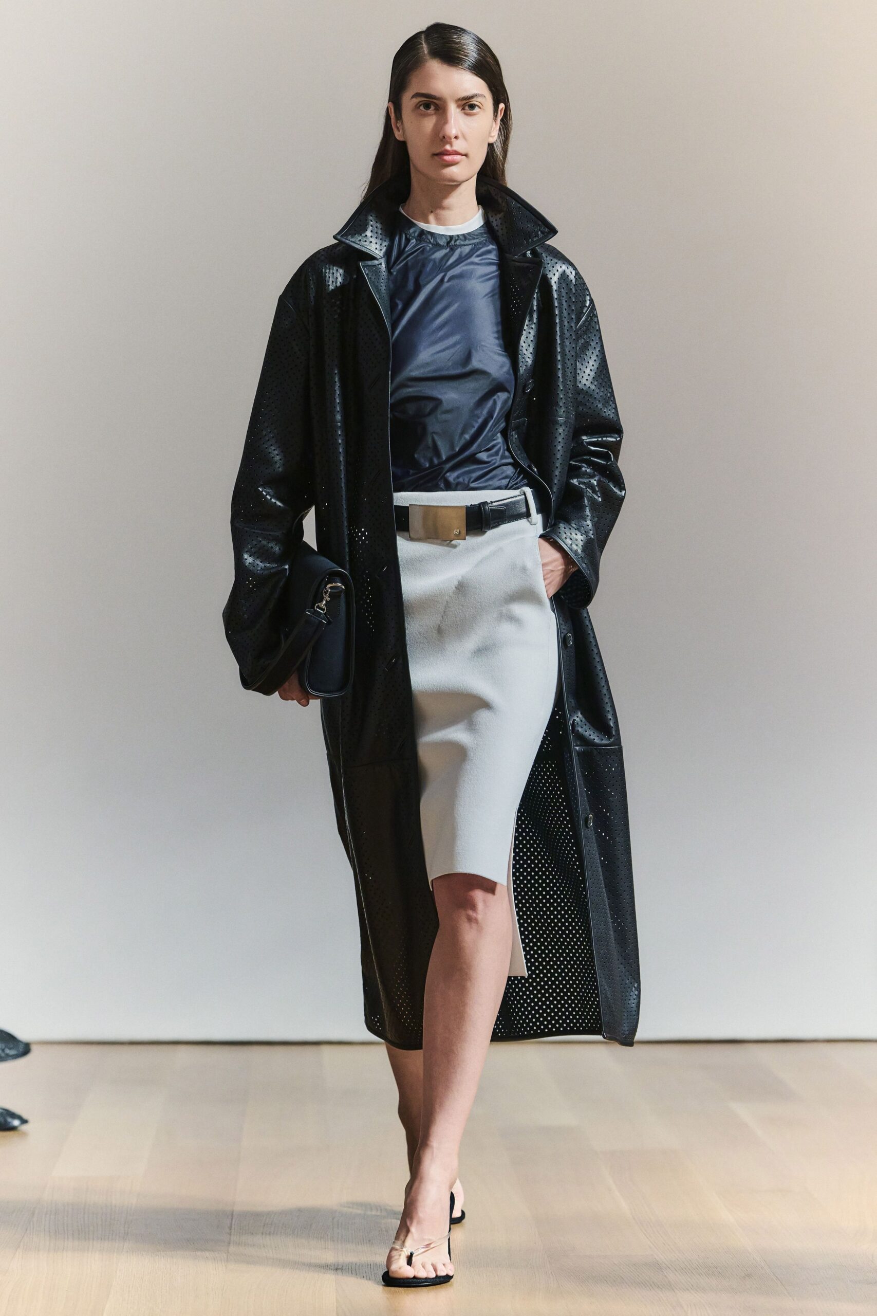 white unknown slit high-waisted straight-leg belted midi skirt