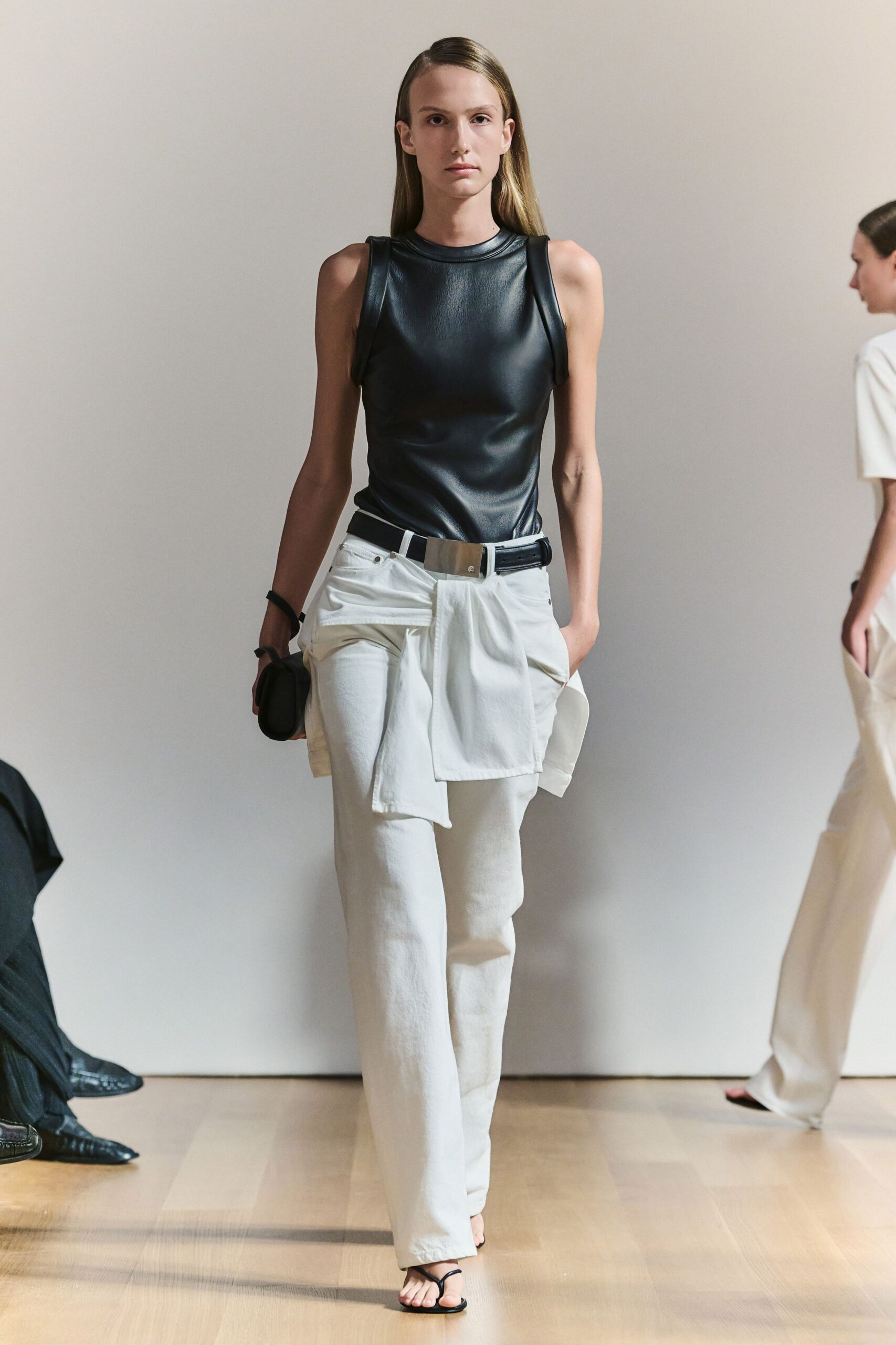 black leather shell top