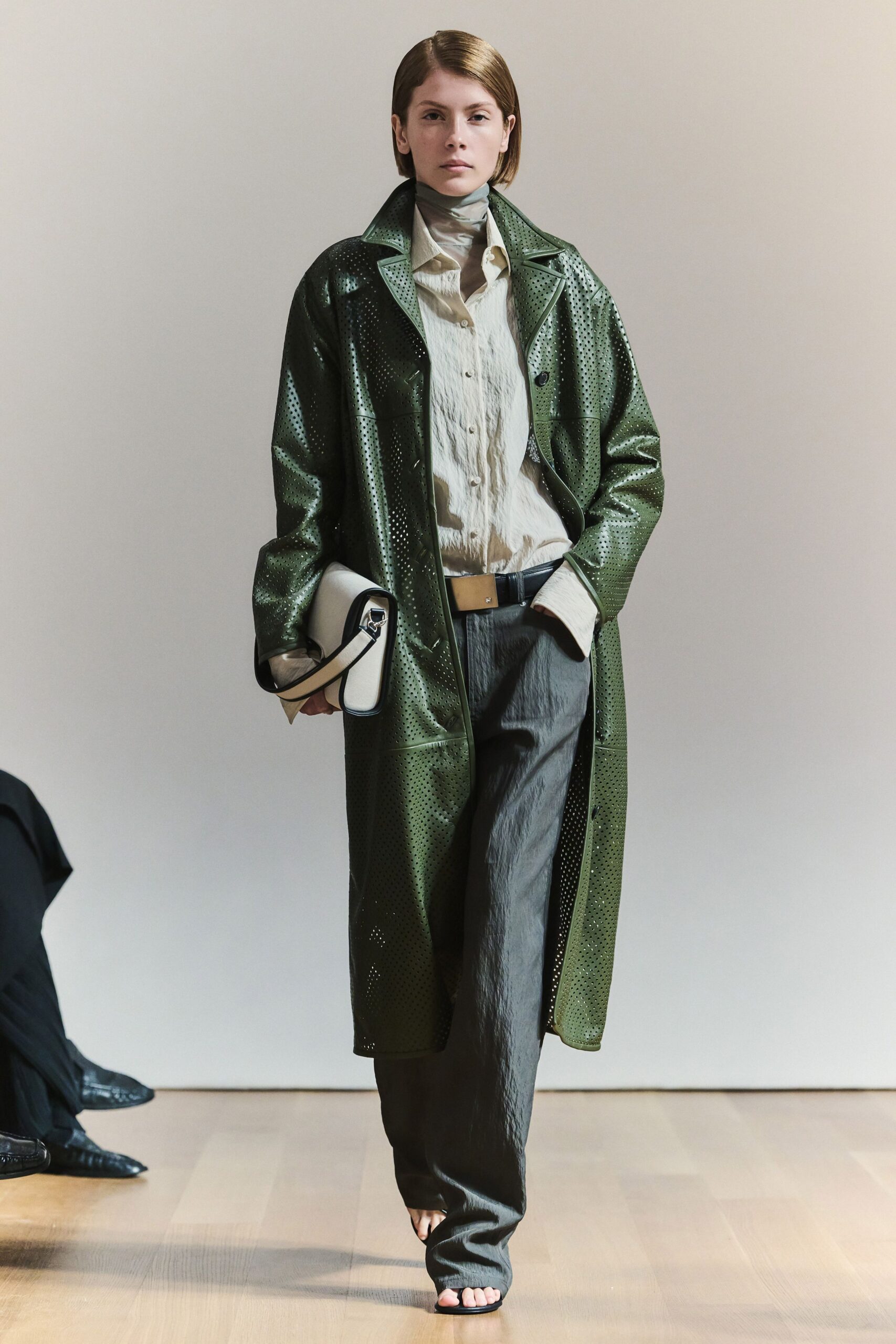 perforated leather trench coat