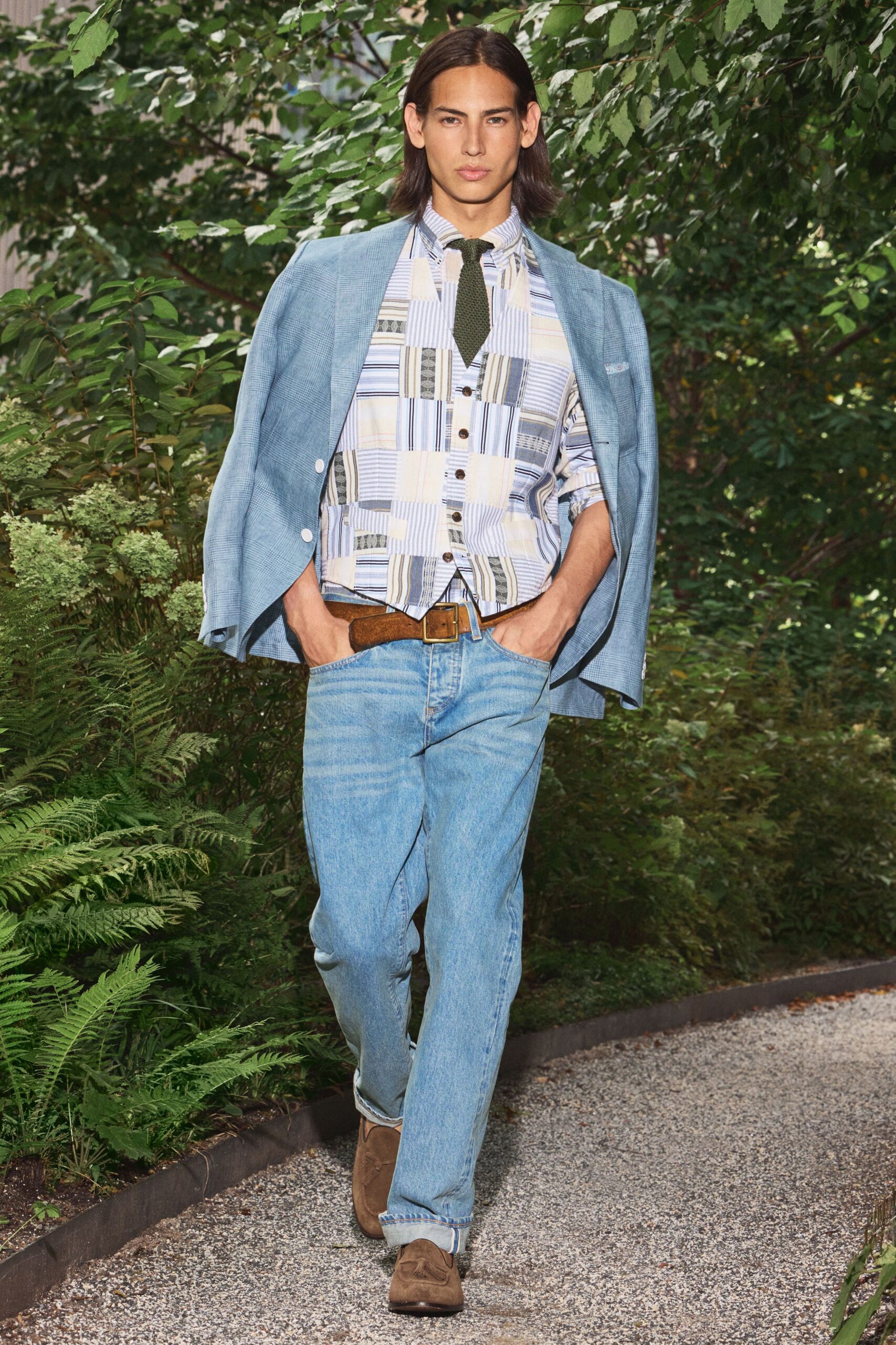 patchwork striped button-front shirt