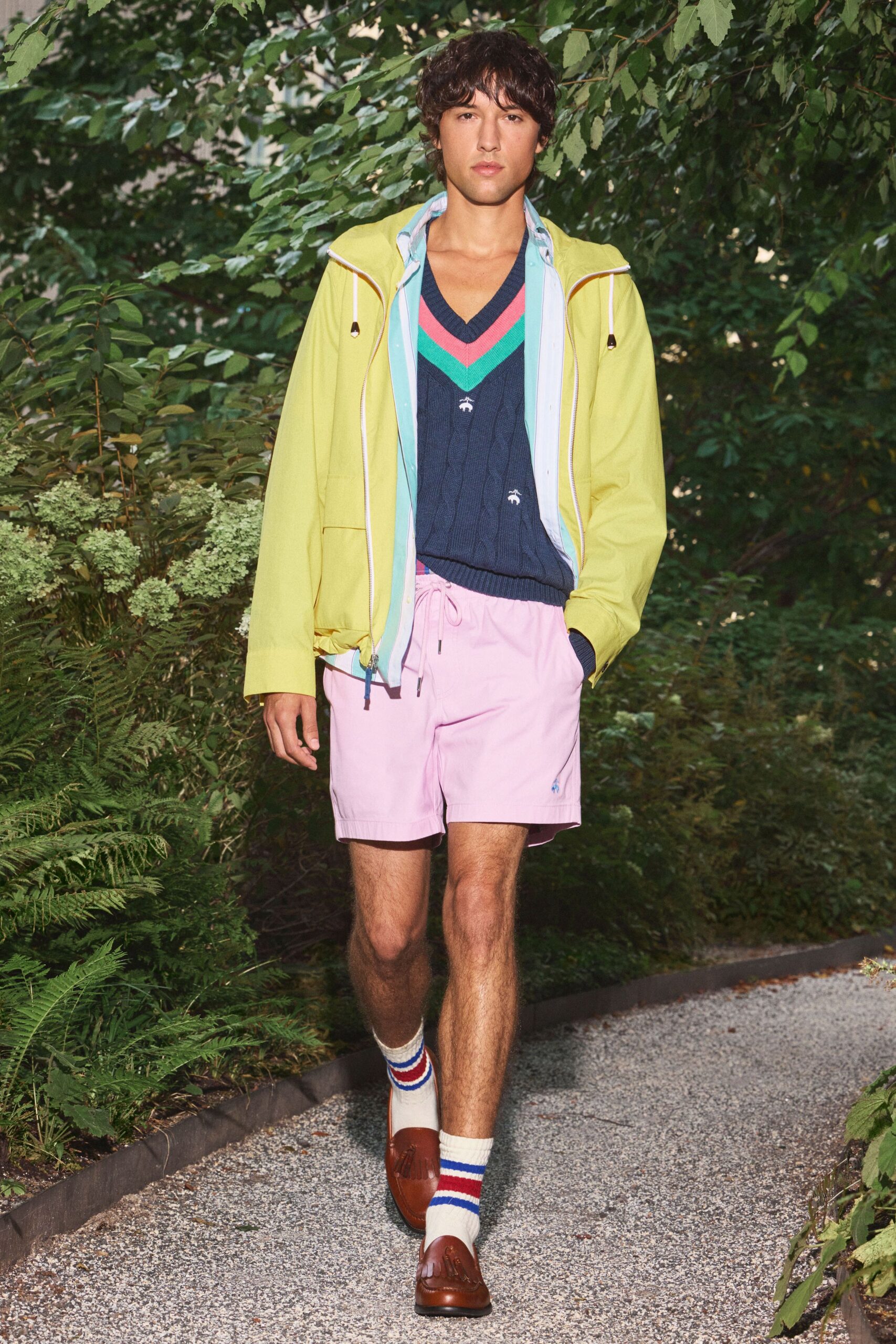 yellow hooded windbreaker jacket