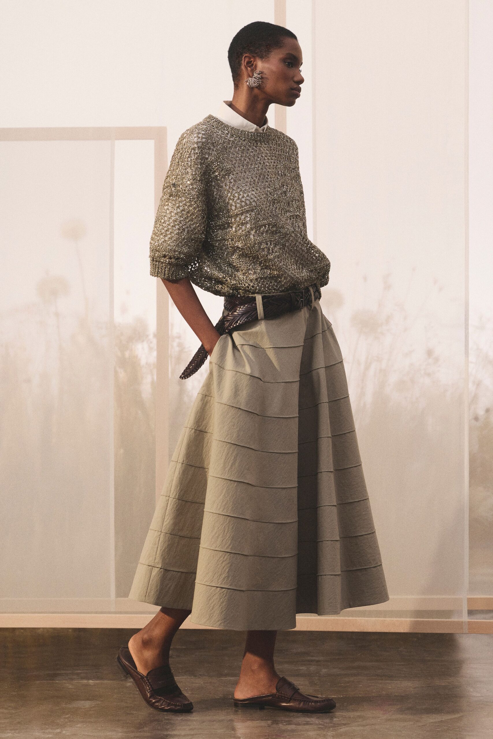 metallic open-knit sweater