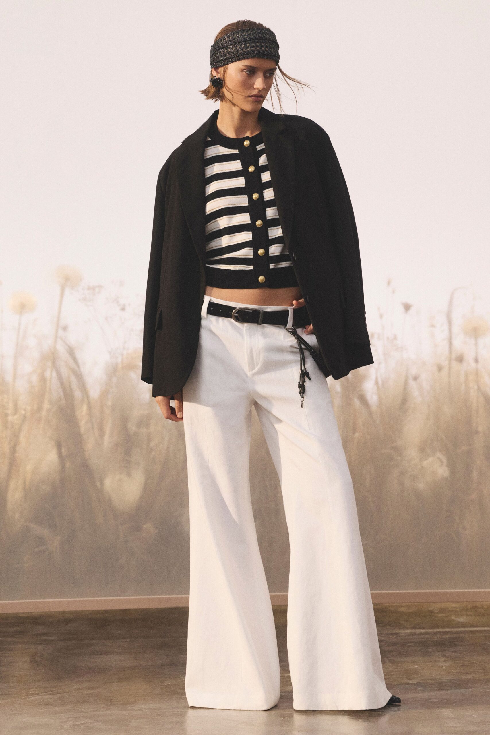 striped cropped knit cardigan