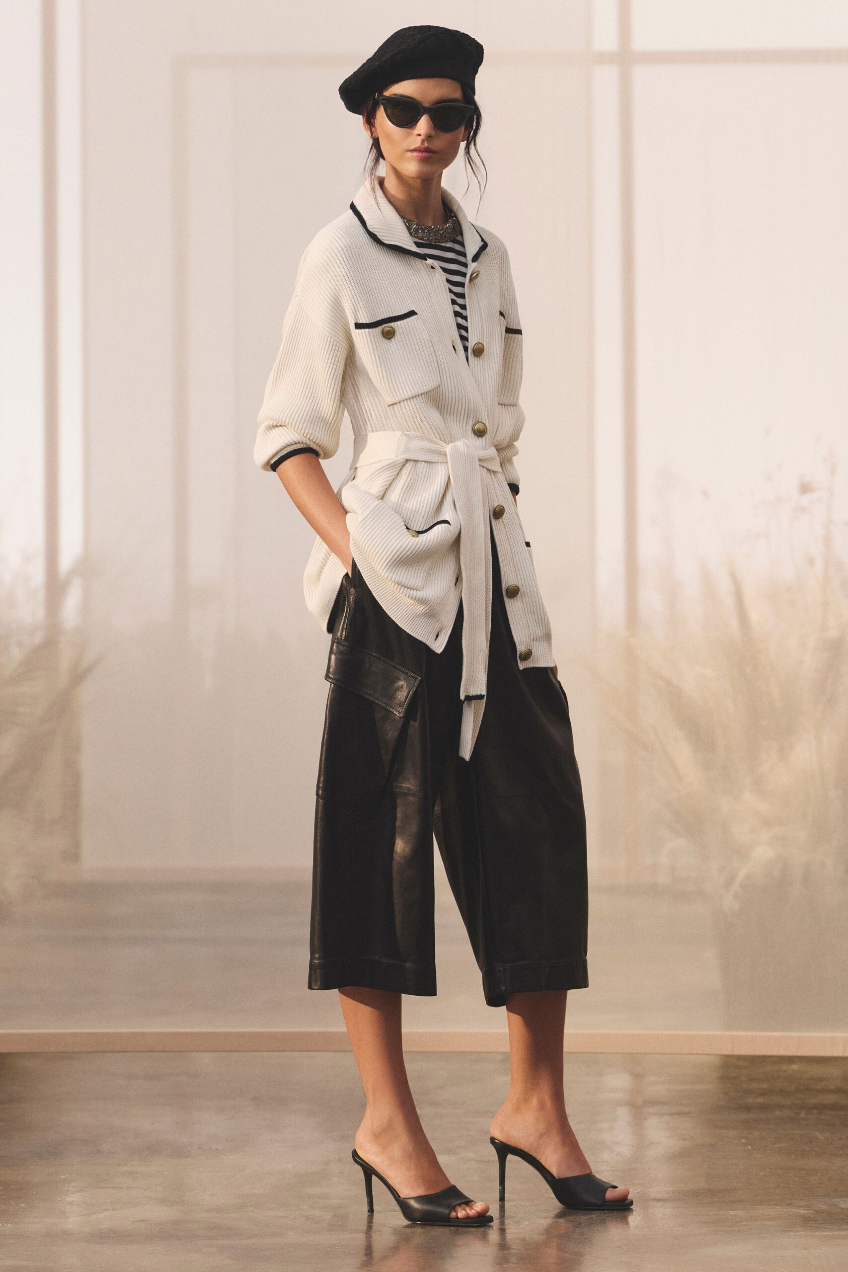 belted ribbed cardigan jacket