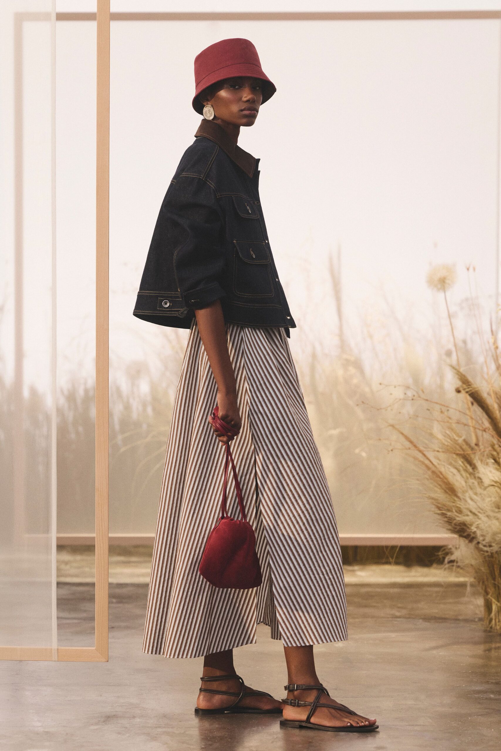 striped pleated maxi skirt