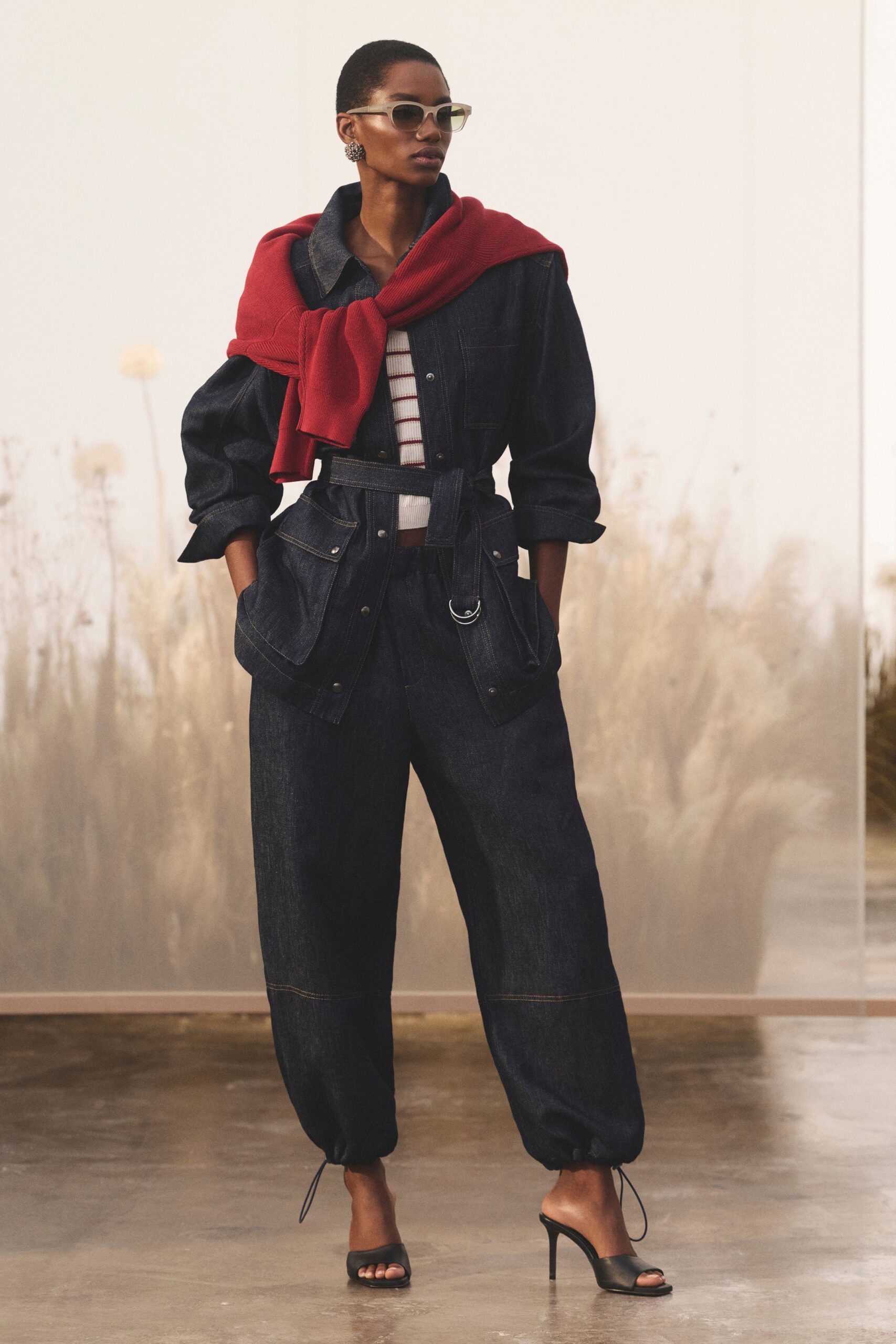 belted denim safari jacket