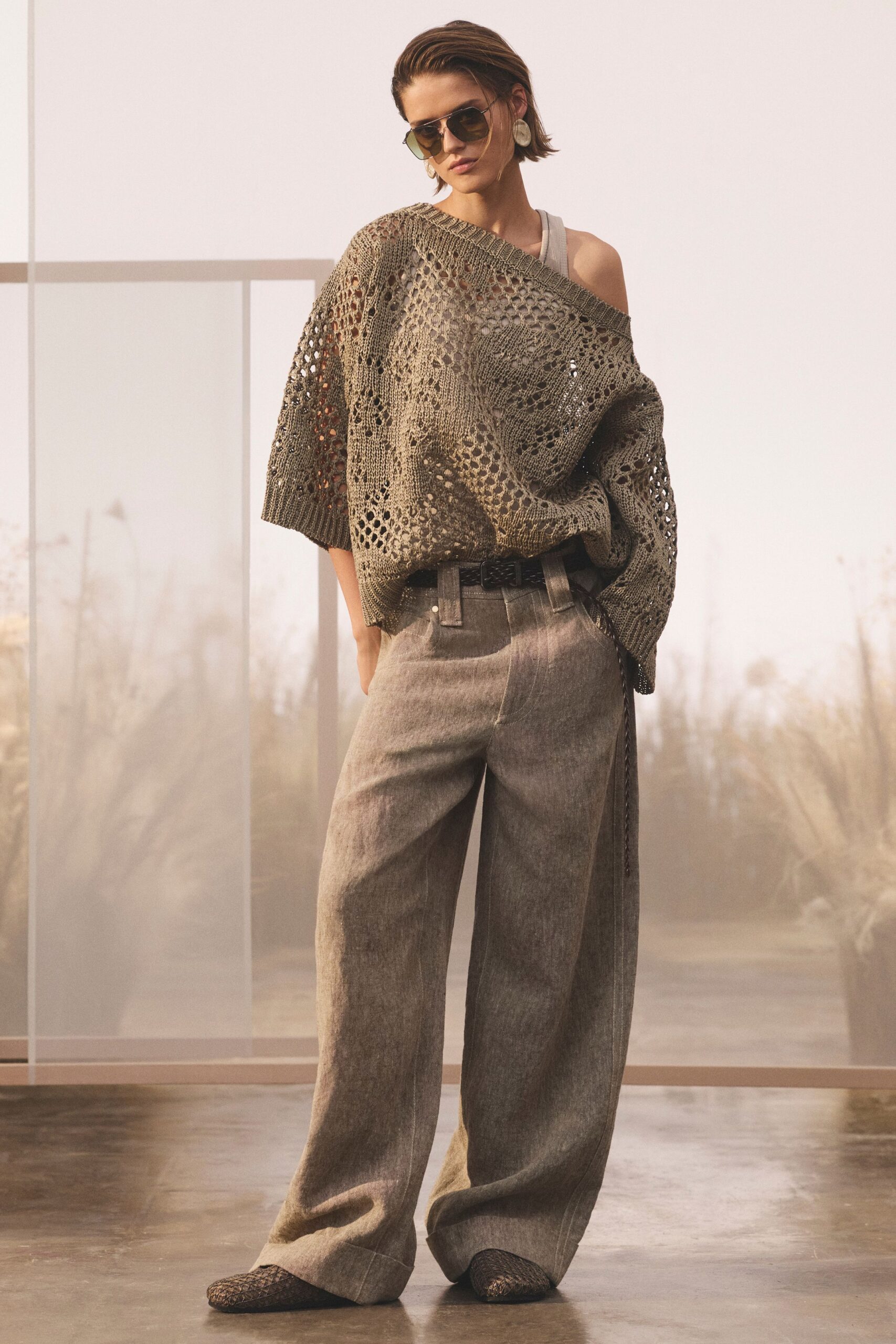 open-knit slouchy boat-neck sweater
