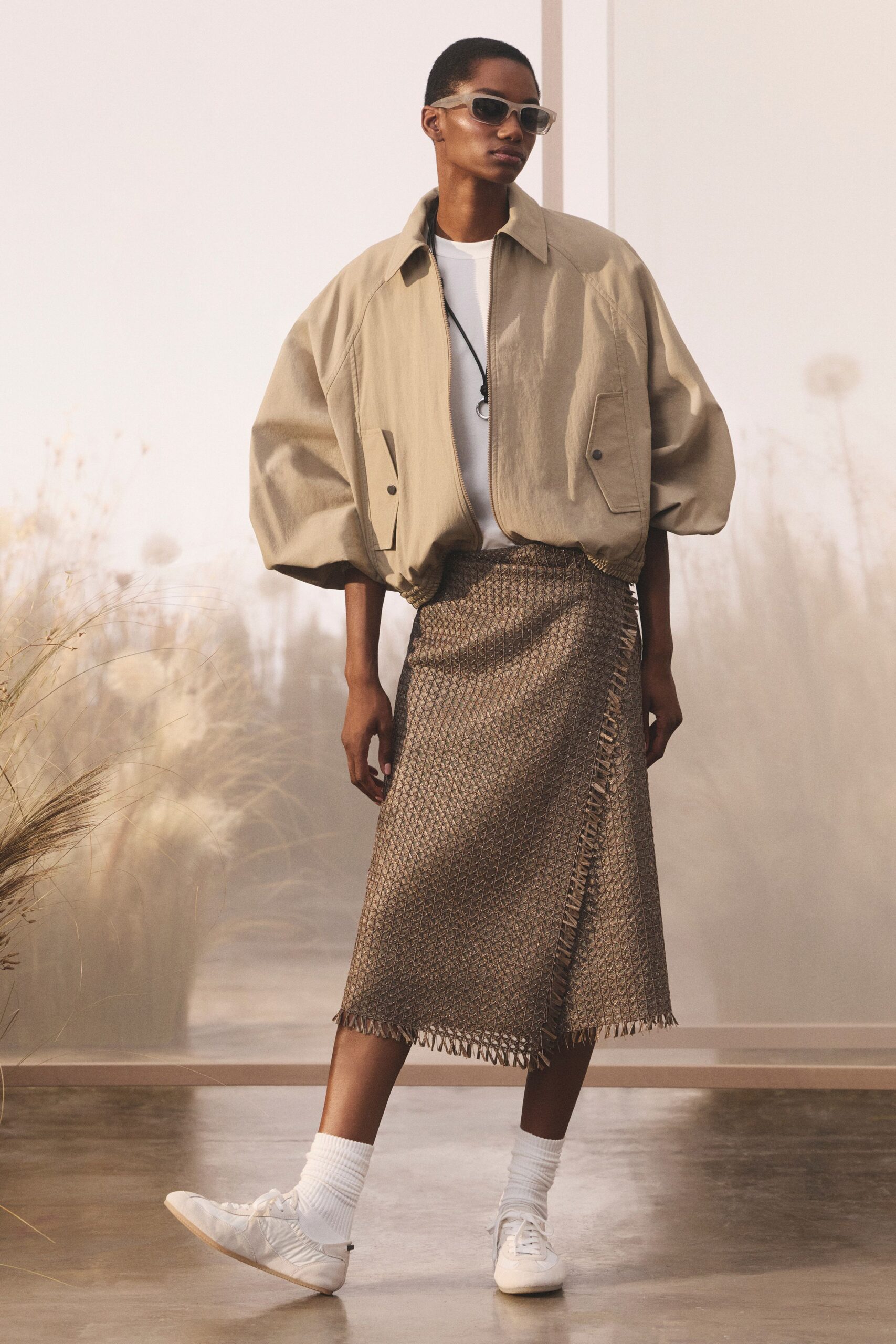 beige unknown long-sleeve collared oversized zippered pockets jacket