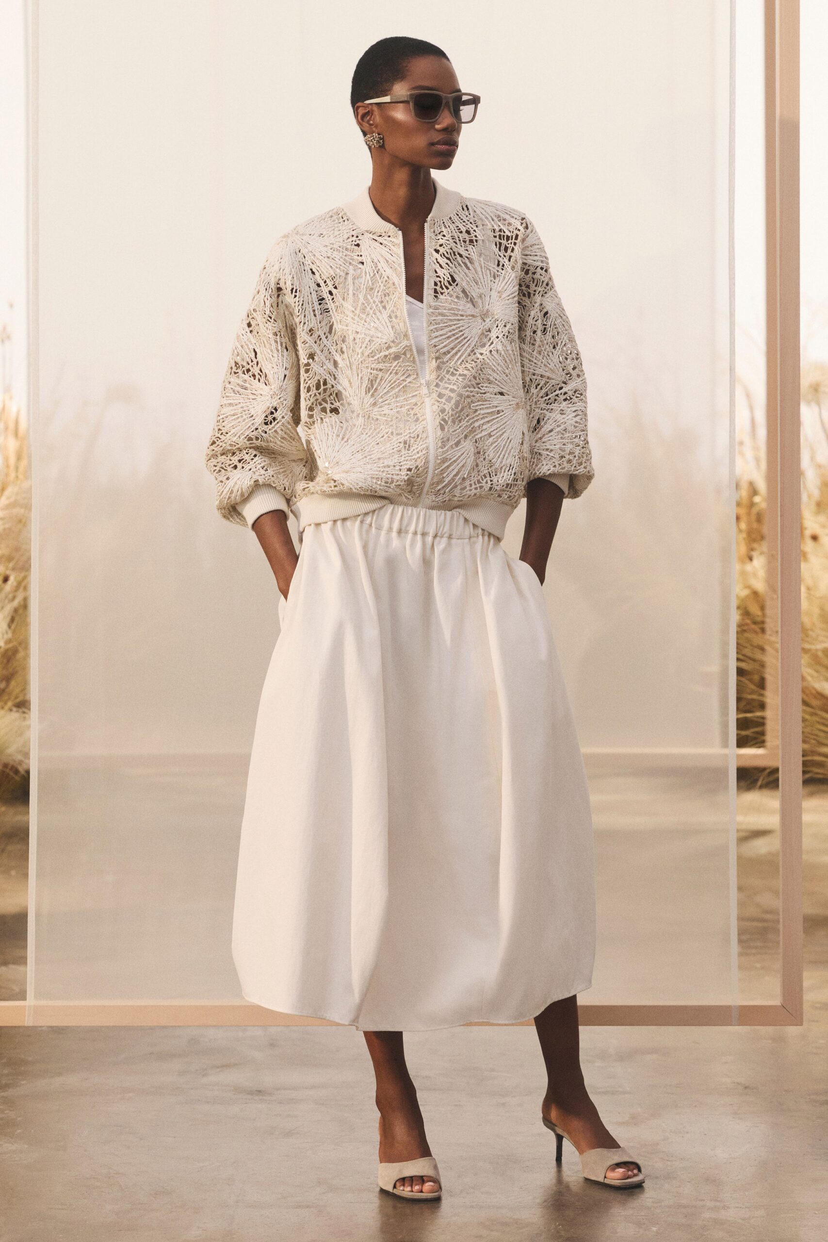 openwork crochet bomber jacket