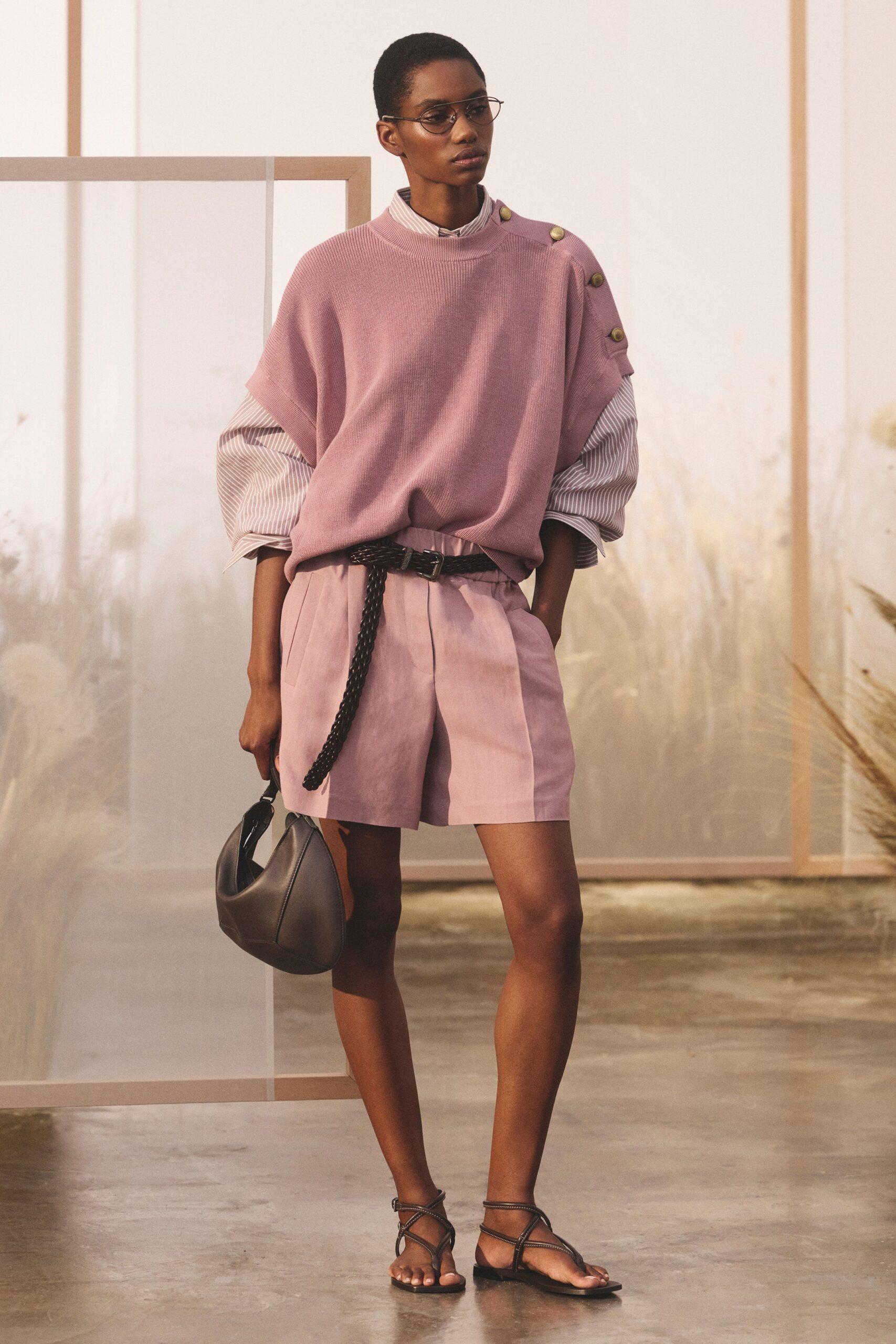 pink unknown high-waisted pleated belted short shorts