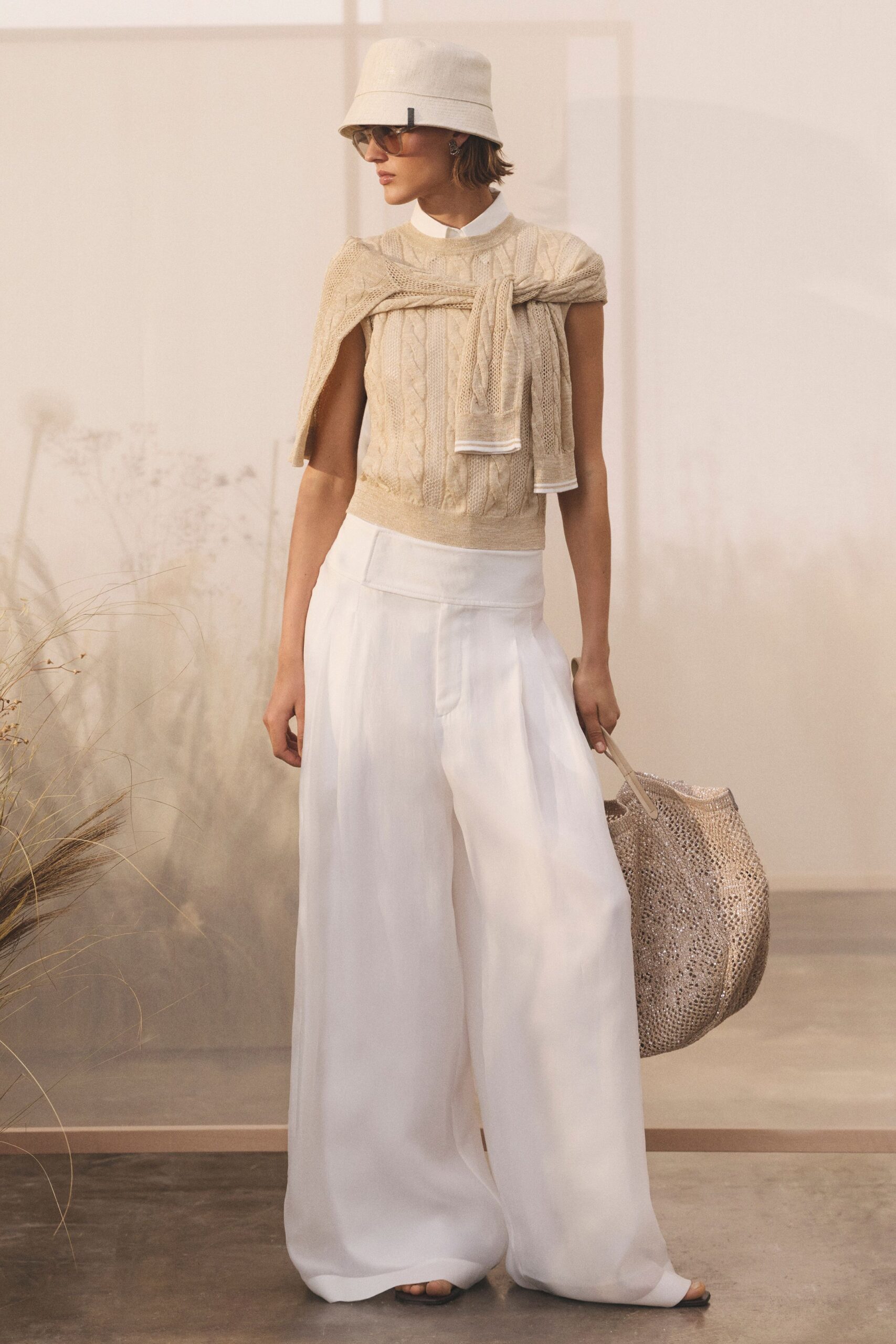 beige cable-knit sweater shell