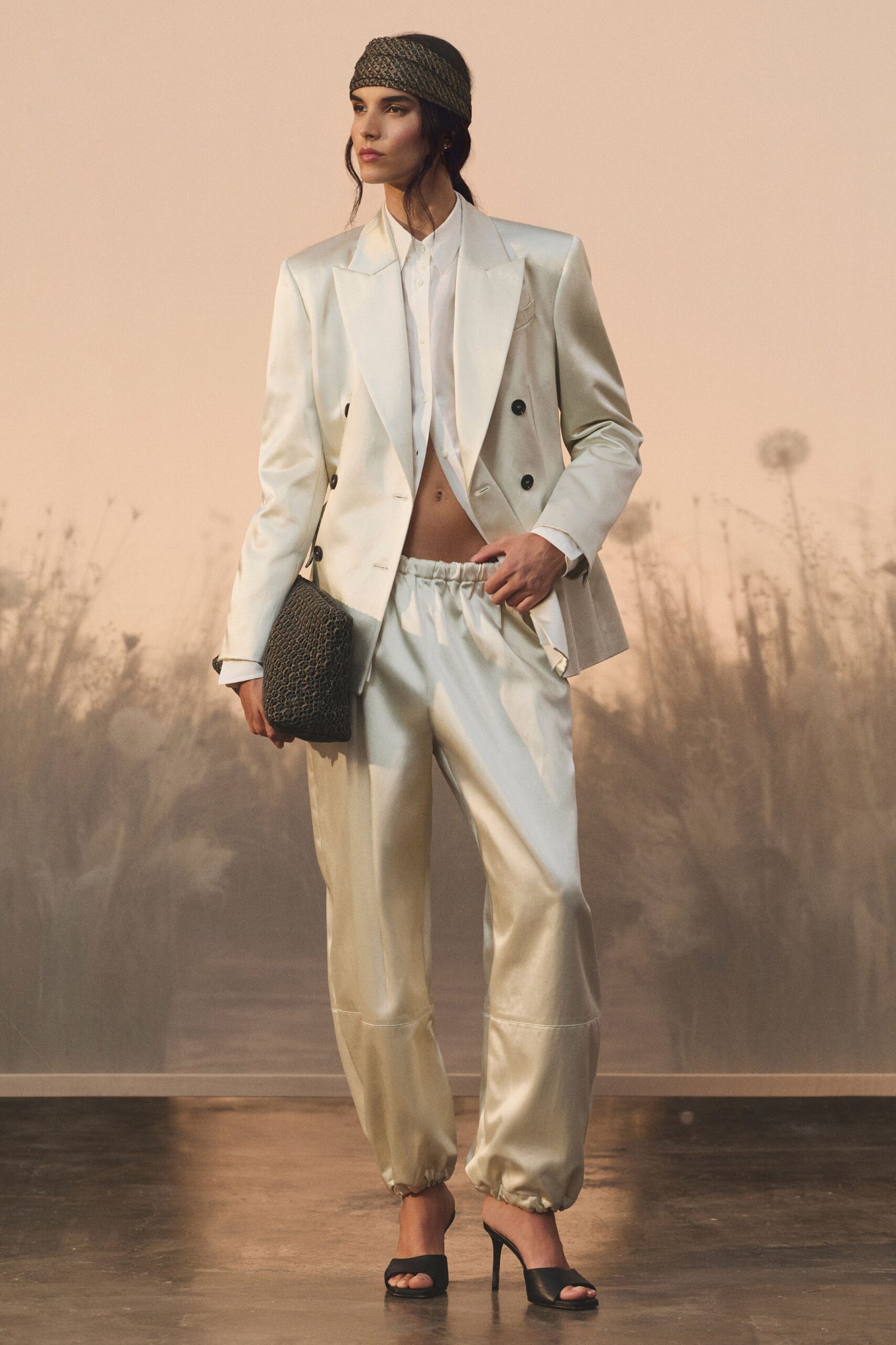 ivory satin double-breasted blazer