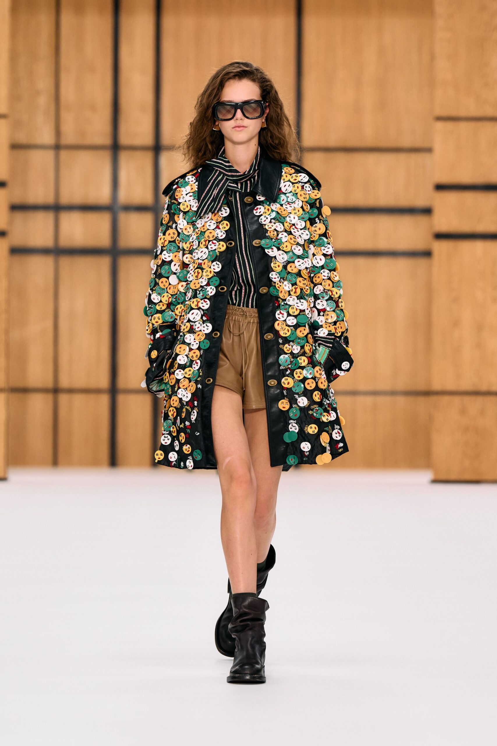 emoji applique leather coat