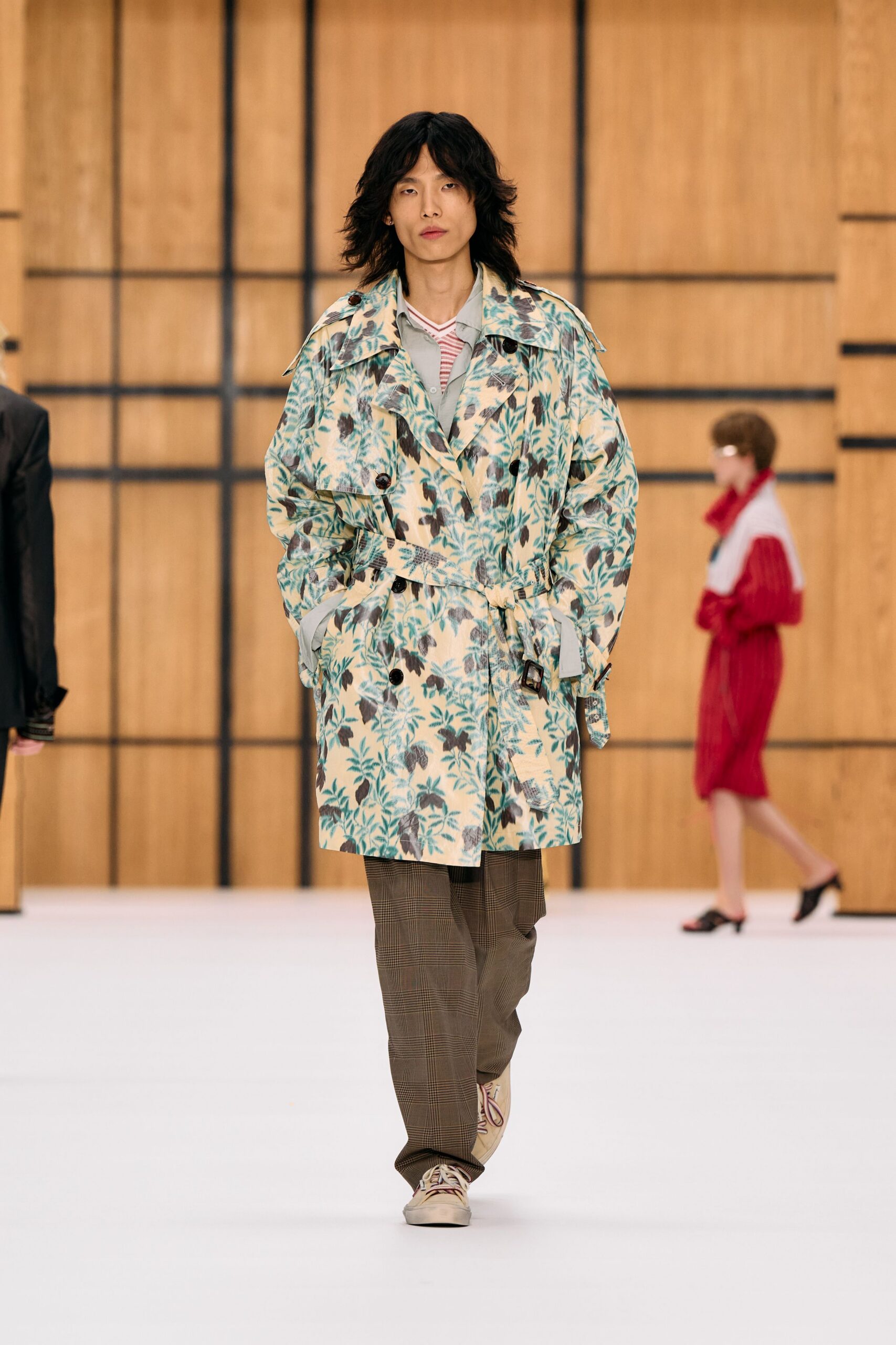 floral belted trench coat