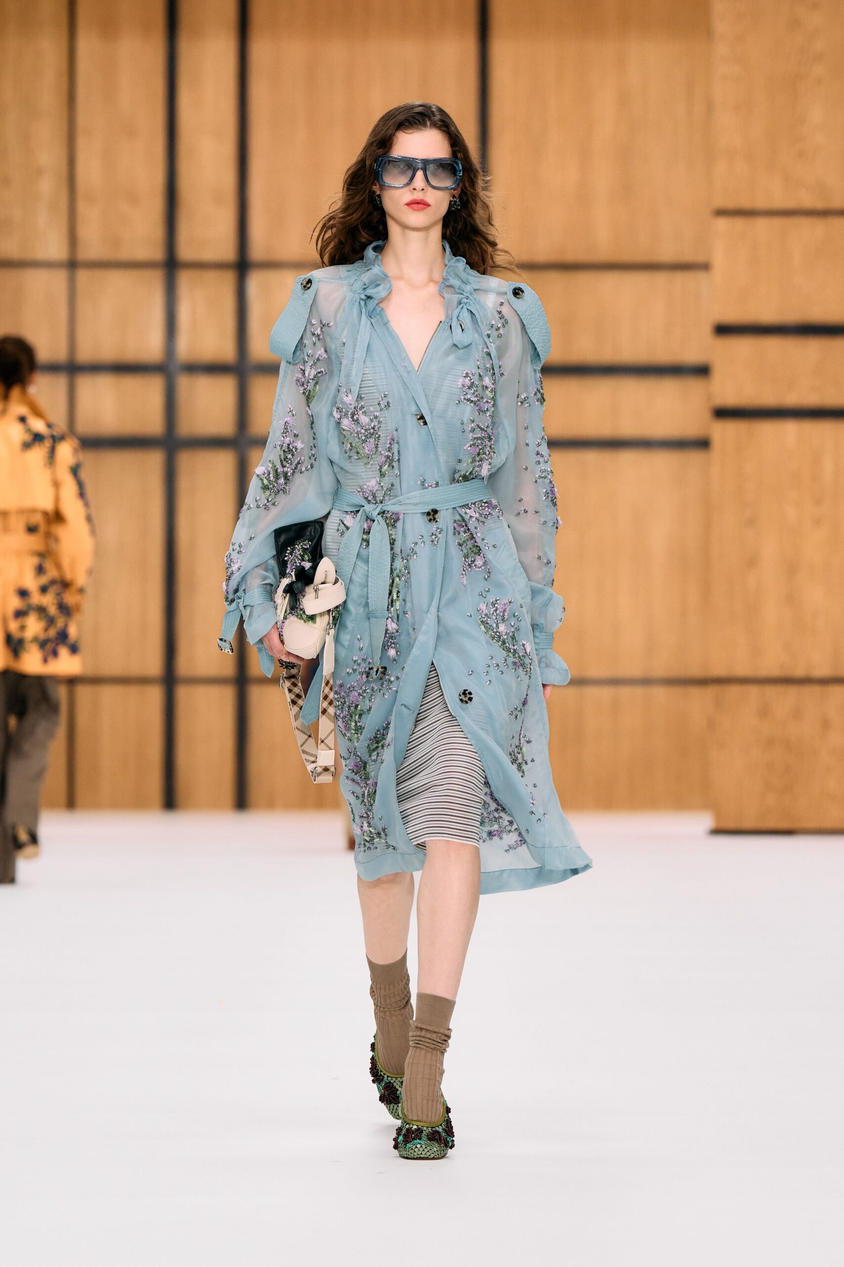 sheer floral embroidered wrap dress