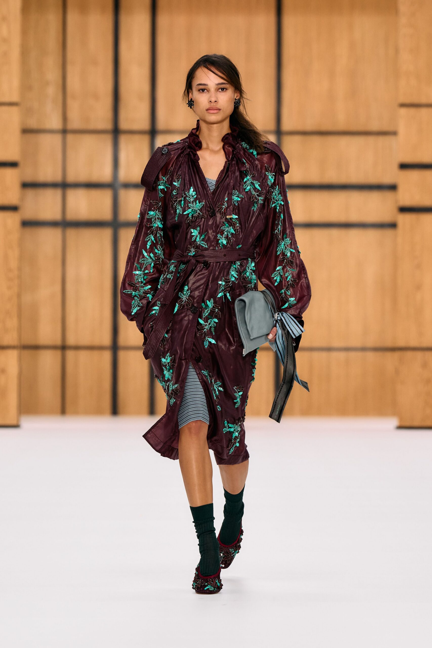 embroidered floral trench coat