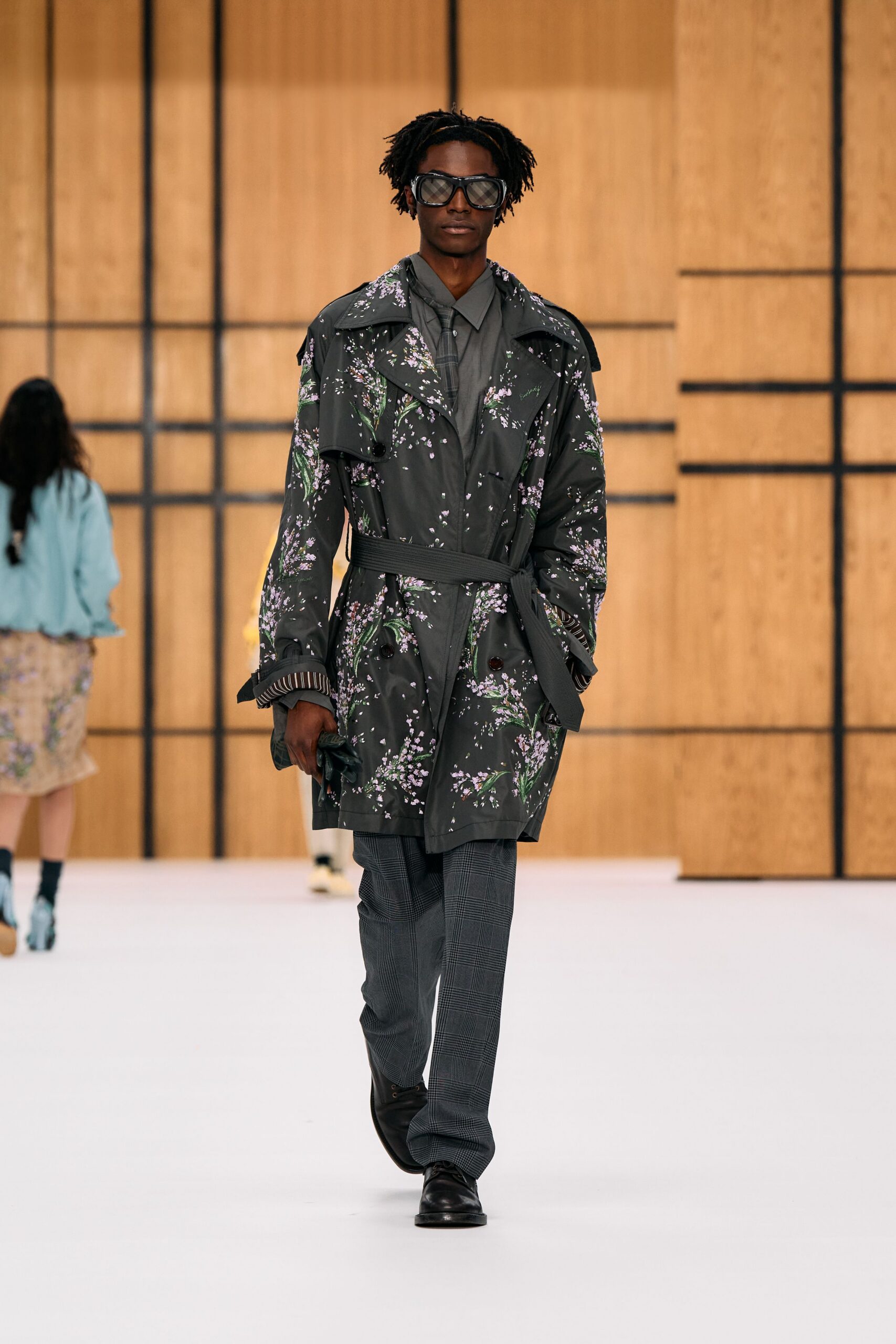 floral belted trench coat