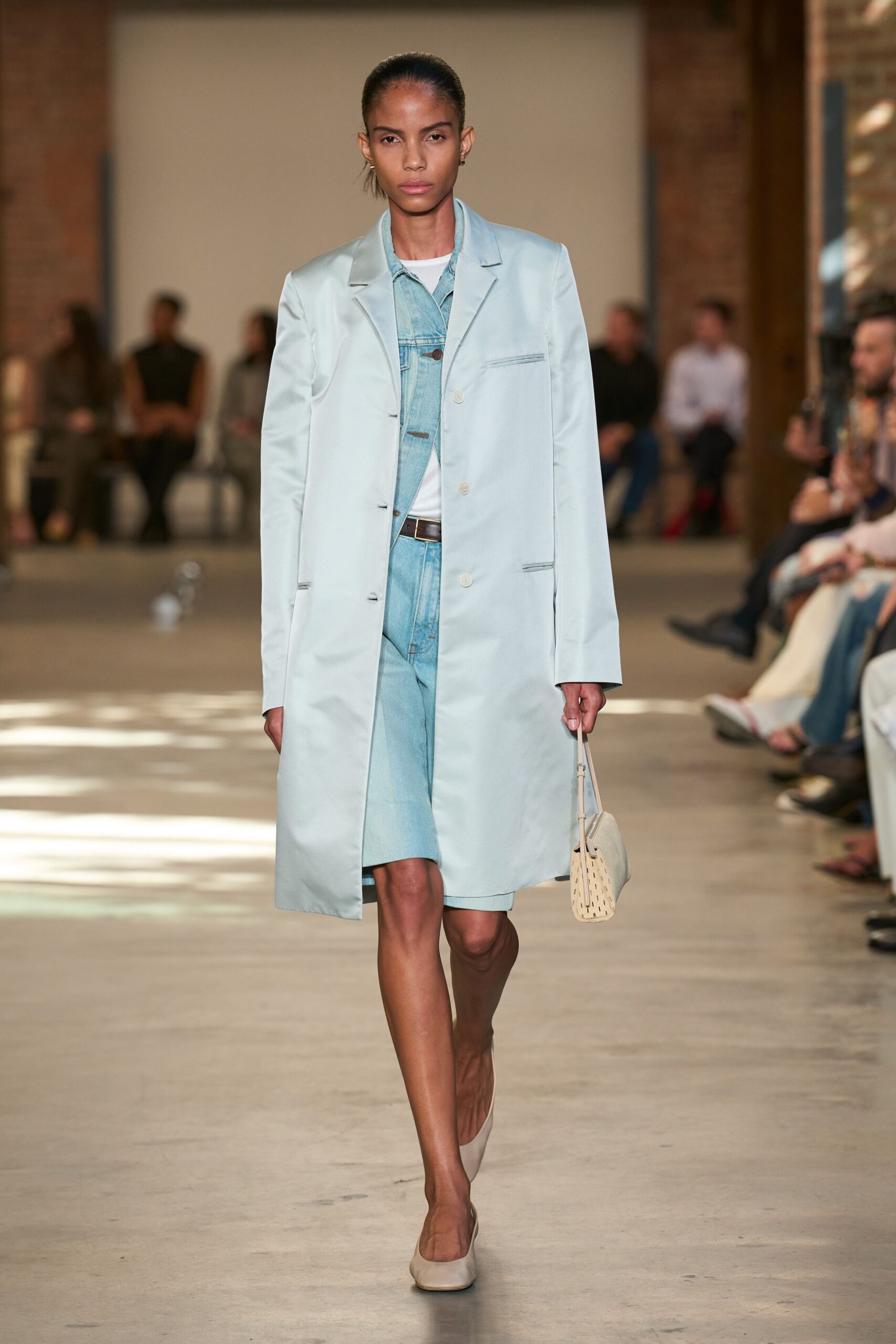 powder blue satin overcoat