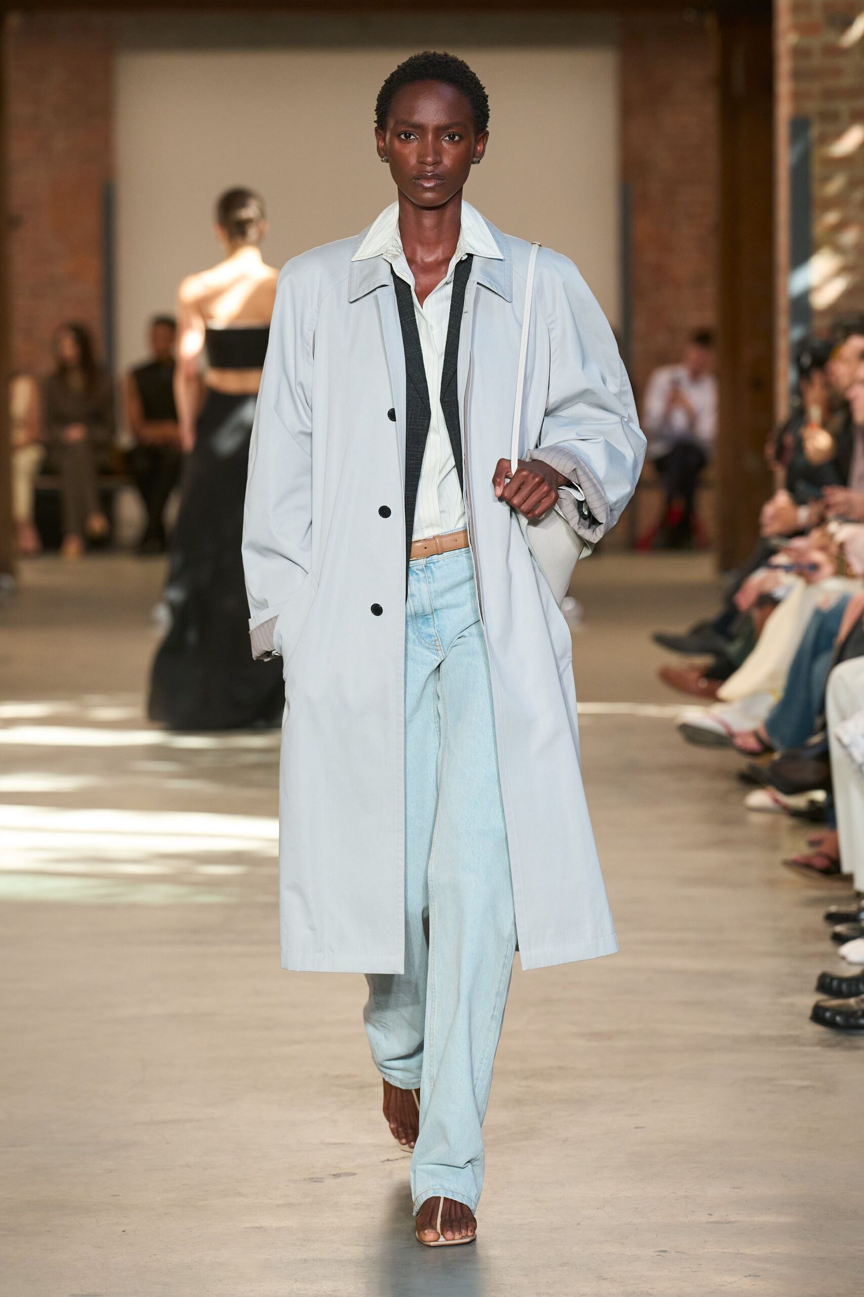 oversized pale blue car coat