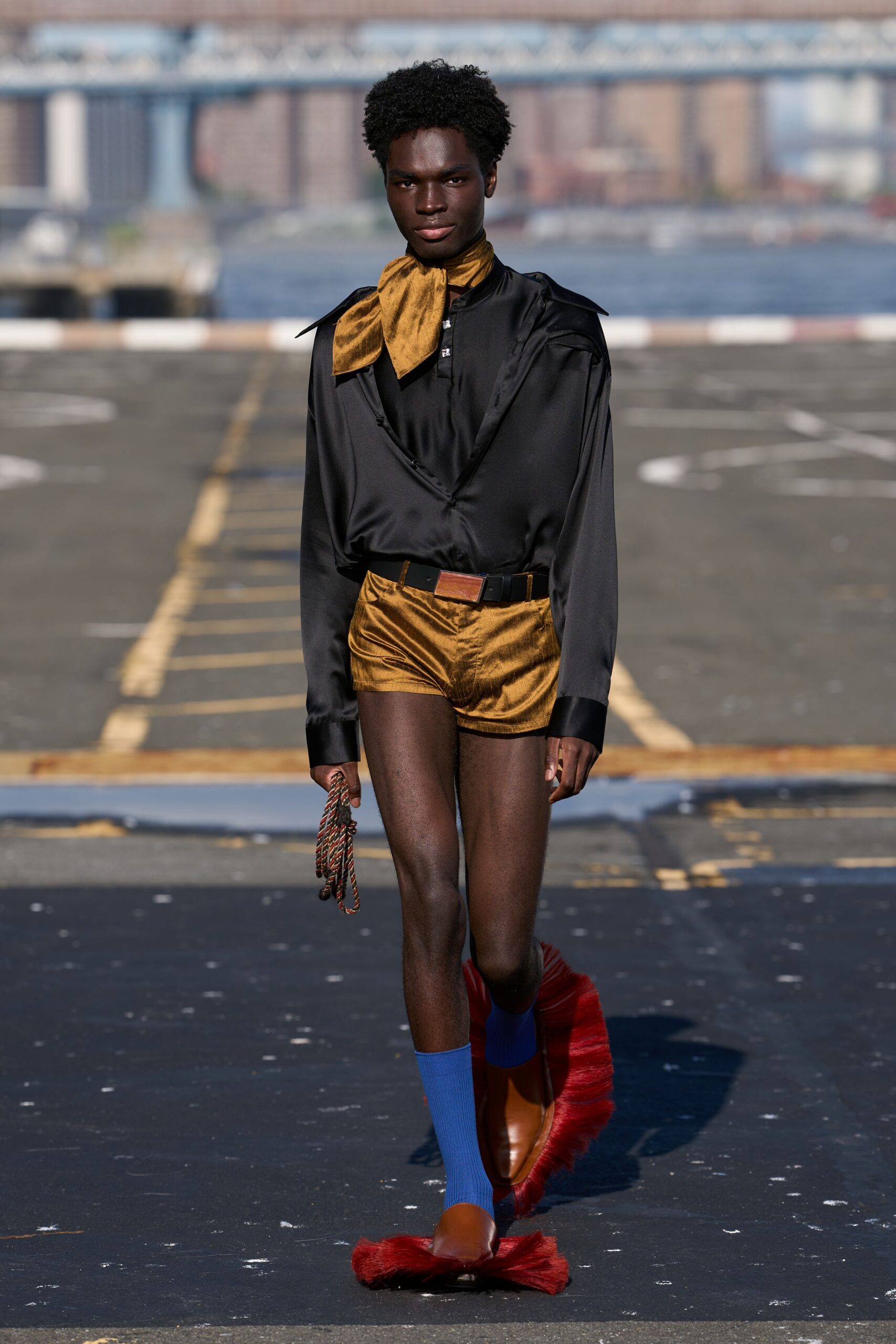 black satin long-sleeve collared shiny shirt