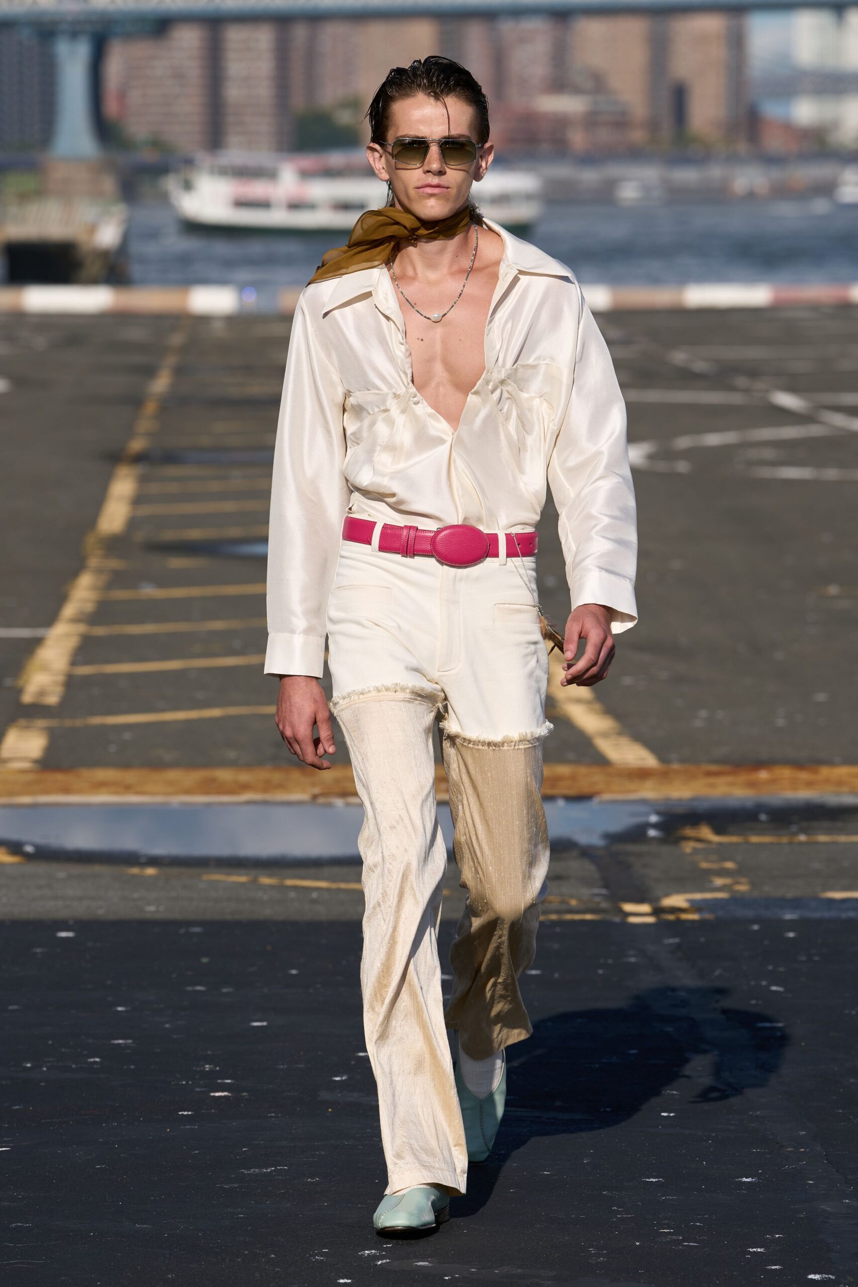 ivory satin open shirt